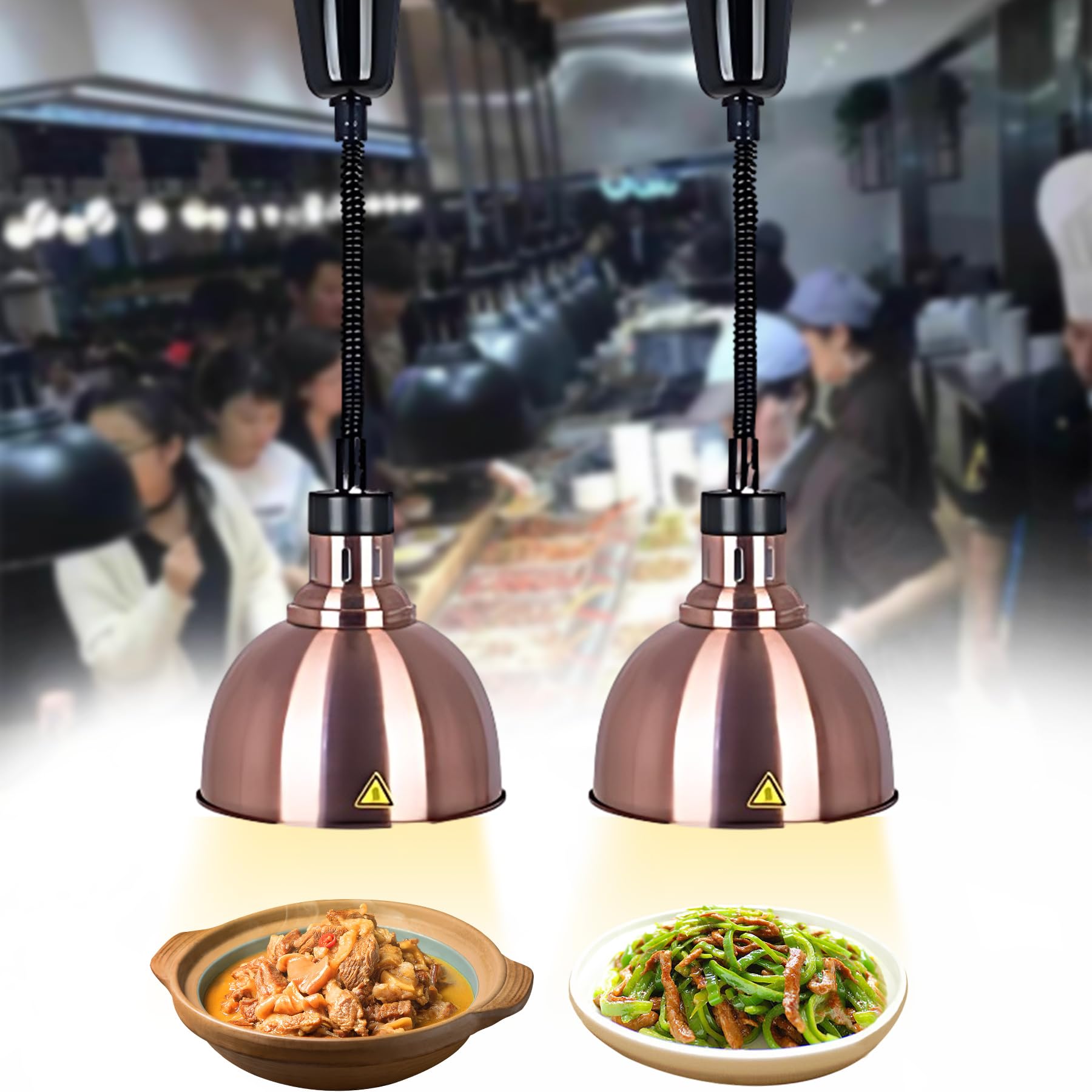 Lampada Riscaldante per Alimenti, 250W Lampada per Scaldavivande Professionale, Lampade Riscaldanti Cucina Regolabile per Buffet, Pizzeria e Hotel, Altezza Regolabile 60-180cm (Nero, 2PC)