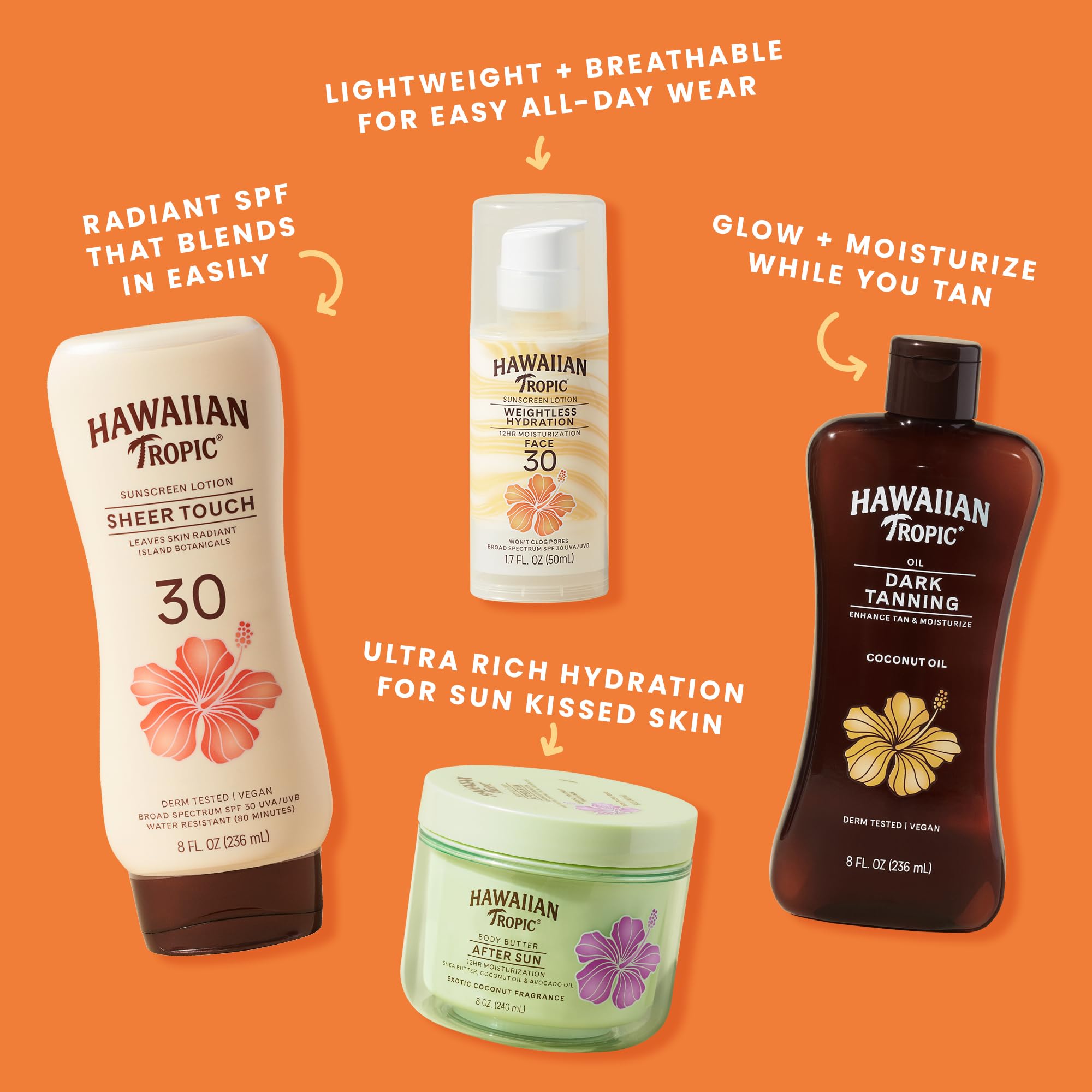 Hawaiian Tropic SPF 30 Broad Spectrum Sunscreen, Silk Hydration Weightless Moisturizing Sunscreen Lotion, 6 Fl Oz, Twin Pack