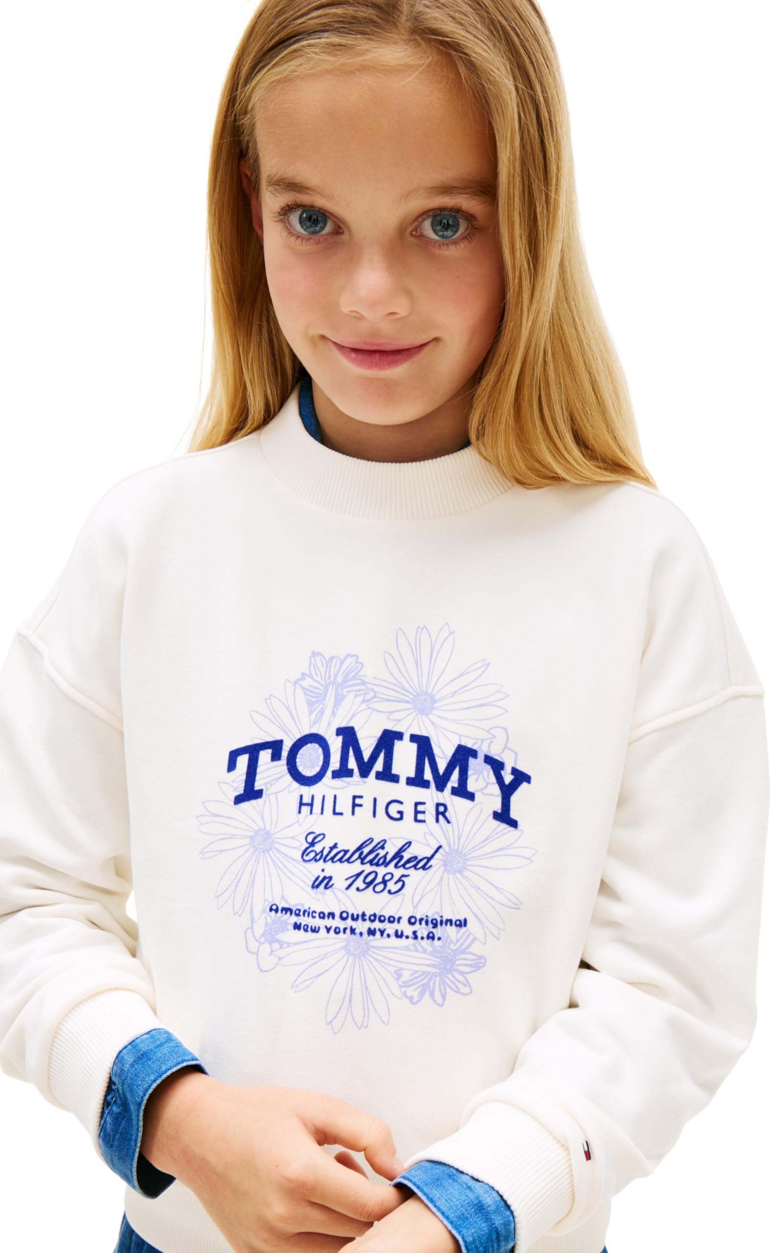 Tommy Hilfiger Bluza z kapturem Dziewczynki Tommy Flock Flower Crew Neck Kg0kg08992