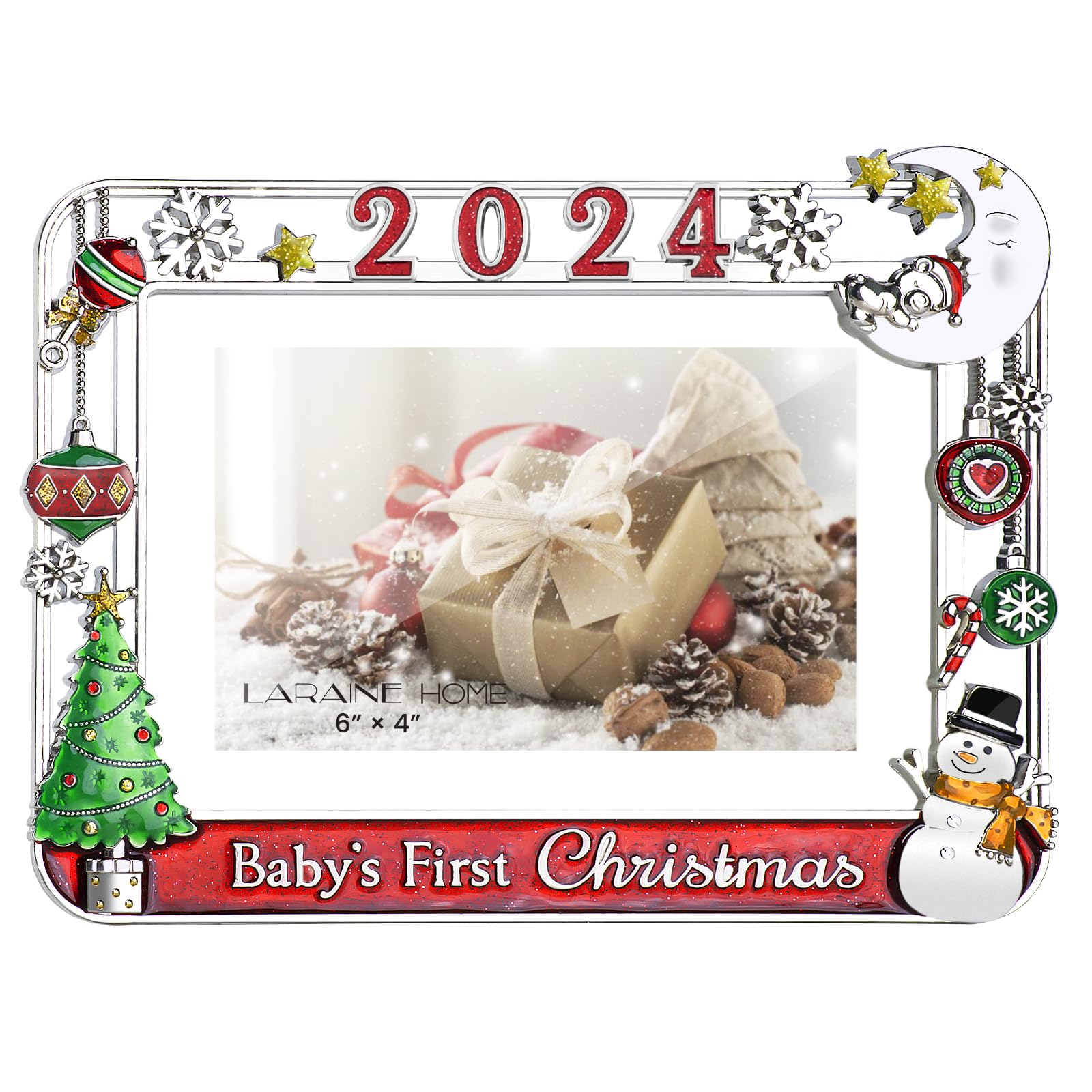 LARAINE Picture Photo Frame 4x6 Metal Baby's First Year High Definition Glass Display Pictures for Tabletop Home Decorative Christmas Holiday Gift (Red (2024), 4x6)