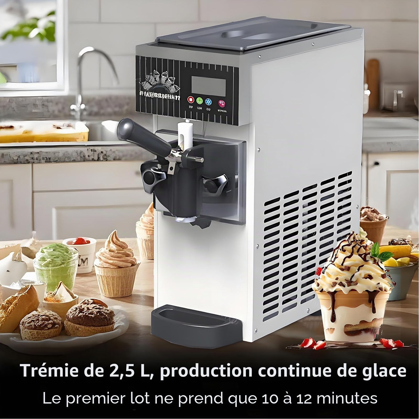 Machine à Glace Italienne Comptoir,Machine à Glace Italienne Professionnelle, 4 à 5 Kg/H, avec Pré-Refroidissement,Nettoyage Automatique Et écran LCD,Orange