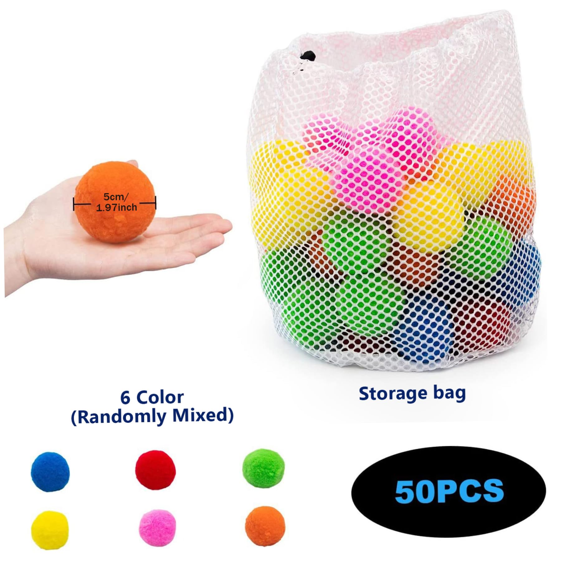 Palline d'acqua riutilizzabili 50 pezzi Palla d'acqua assorbente in 6 colori da 2 pollici in cotone PP Giocattoli da piscina interattivi morbidi Giocattoli estivi a misura di bambino per il bagno deg
