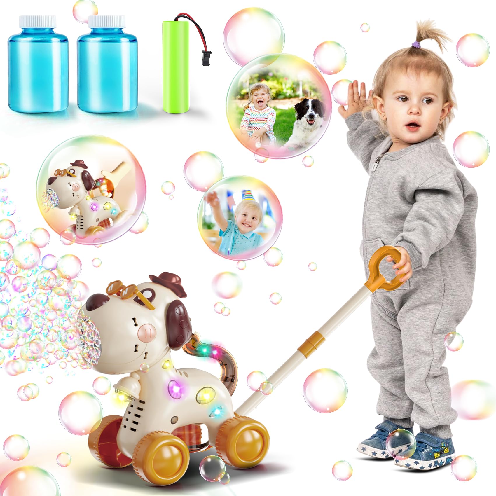 Automatic Bubble Machine for Toddlers 1-3: Toys for 1 2 3 4 5 Year Old Boy Girl - Portable Dog Bubble Maker Blower Kids Outdoor Toys for Party Birthday Idea