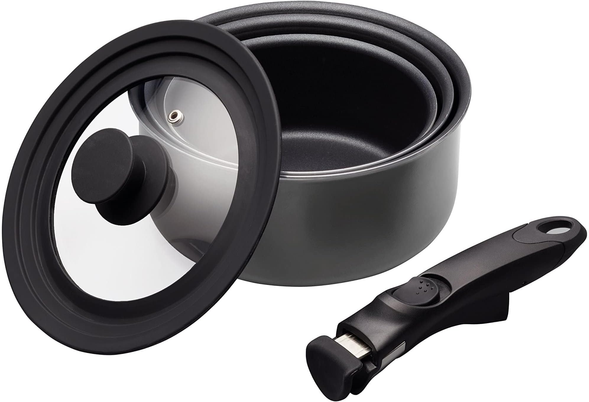 Smart Space 3 Piece Non-Stick Induction Saucepan Set, Grey