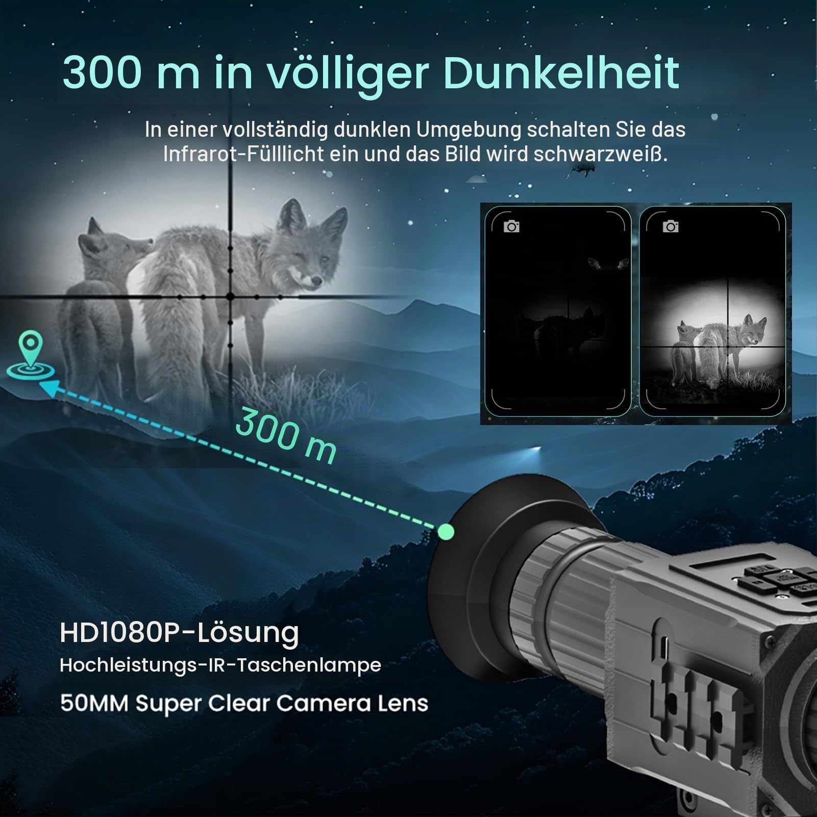 NK008 Digital Nachtsichtsichtgerät für die Jagd, 1080P HD Infrarot Zielfernrohr Monokular Kamera, 5X Digitalzoom, Eingebauter 850 IR Illuminator