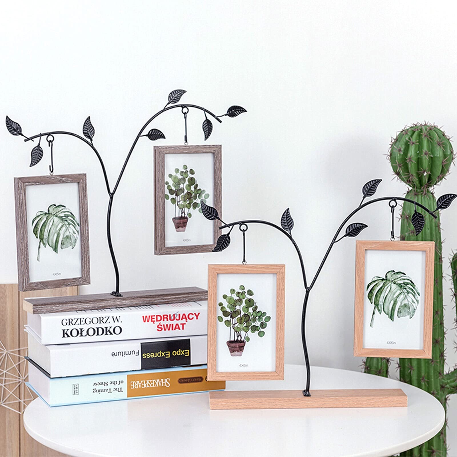 Marco de Fotos Creative Wooden Doble cara Marco de fotos Árbol Iron Art Picture Frames Sala de estar Decoración de la casa Tabletop Marco de fotos, 4x6 Portafotos(A)