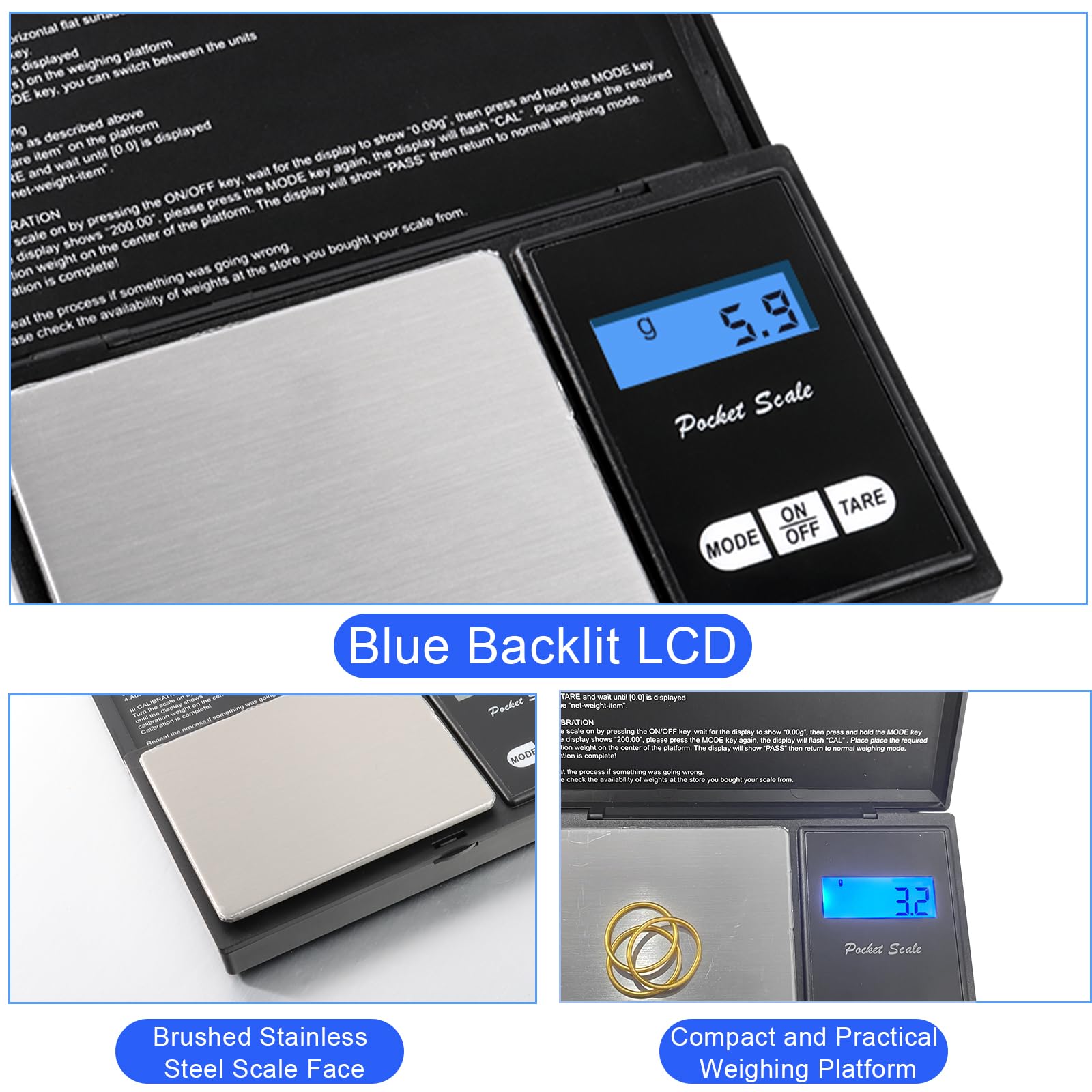 Bilancia di Precisione Digitale JOPHEK 500G/0,01G Portatile con Display LCD