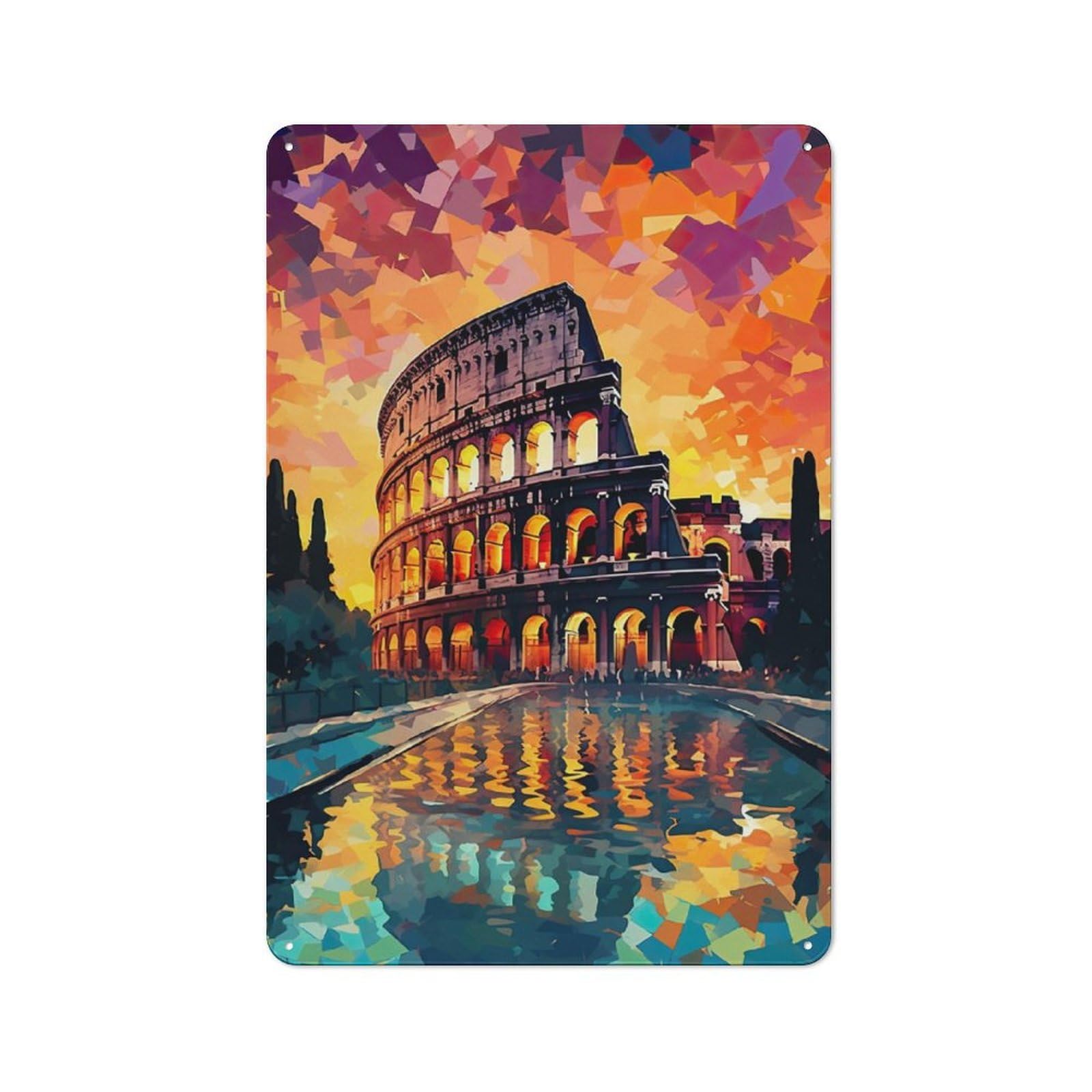 Junmoney Colosseum In Rome Rustic Metal Wall Sign 30X20cm For Studio Or Craft Room, For Vintage Wall Decor Fans, For Themed Room Decoration