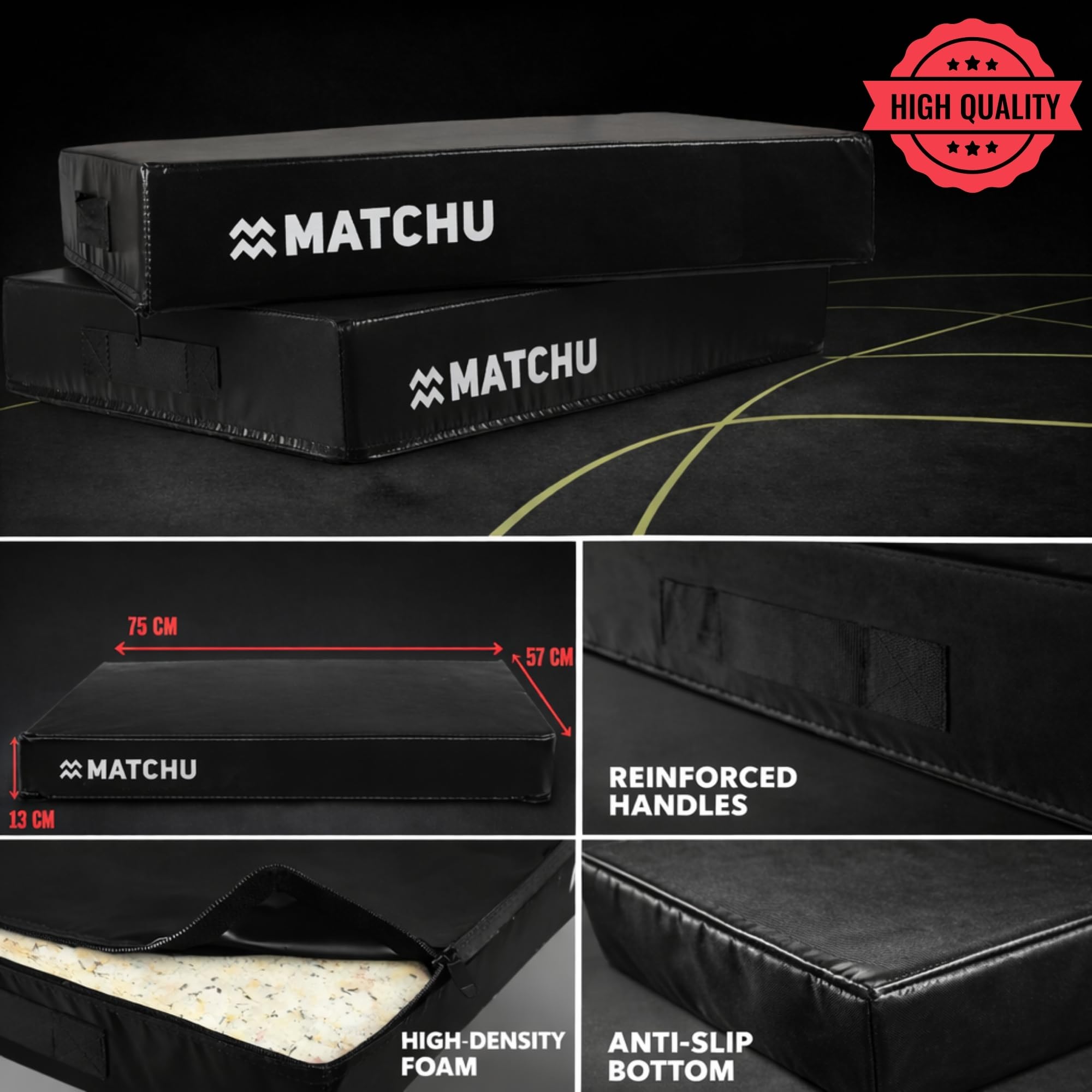 MATCHU - Drop Pads - Set de 2 Piezas - Amortiguación de Alta Calidad - Espuma Durable - Funda de PVC resistente al desgaste - 75x57x15 CM - Negro
