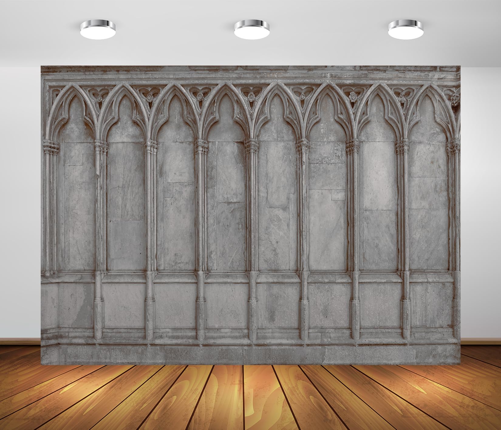 BELECO 5x4ft Fabric Gothic Wall Backdrop Gothic Pointed Arches Church Outside Wall Background Medieval Castle Religious Wedding Portrait Decorations Photo Booth Props - View #9