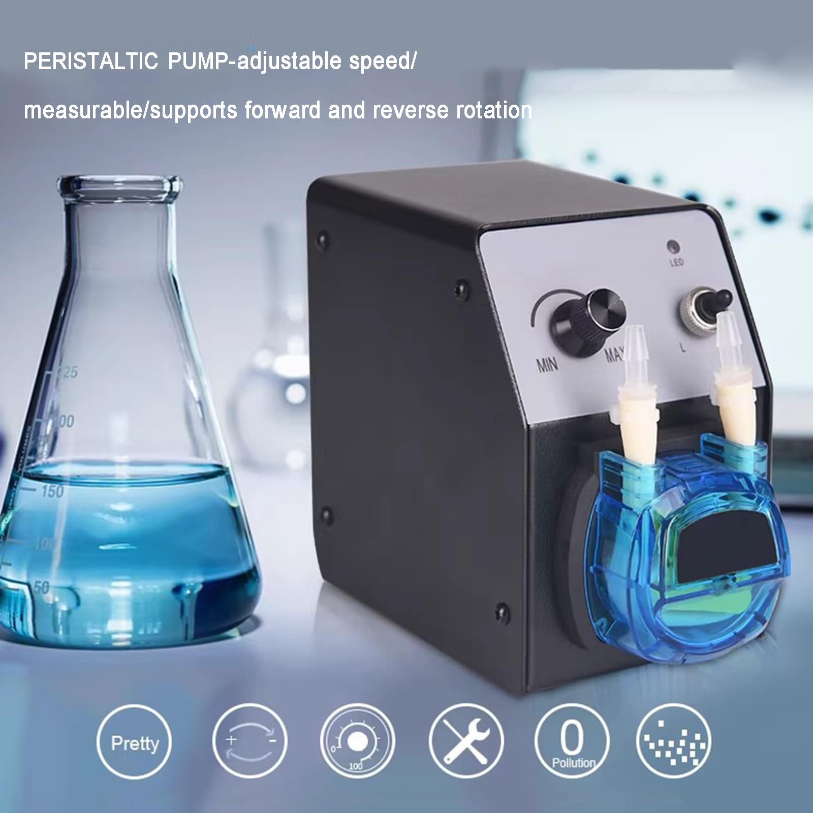 Bomba peristáltica para dosificación de líquidos, velocidad ajustable 40-210 ml/min, incluye tubo BPT de 3,2 x 6,4 mm, ideal para perfusión cuantitativa de laboratorio o fábrica
