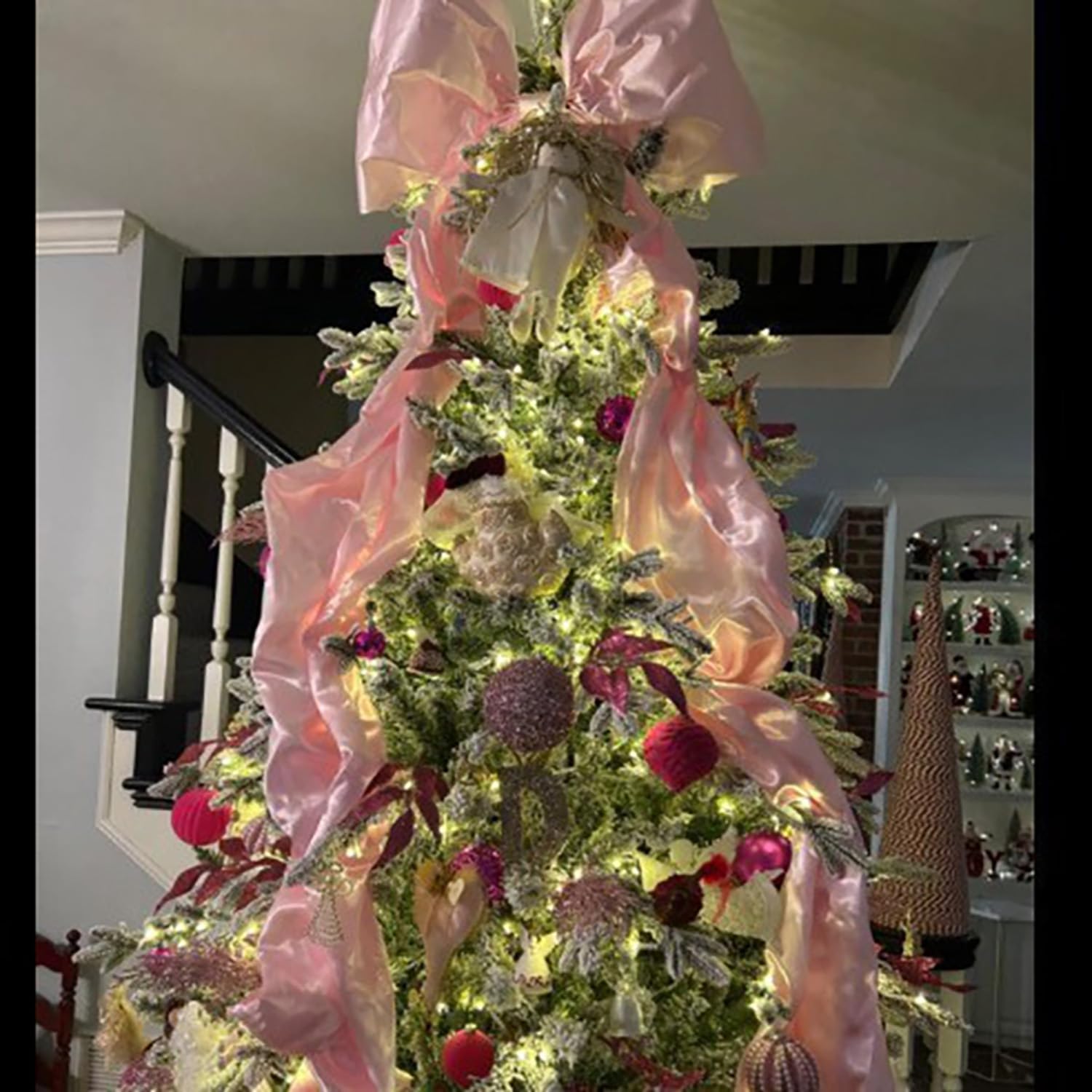 Lazo grande para árbol de Navidad, lazo de satén extra grande con cola larga, enormes lazos de boda, lazos decorativos para árbol de Navidad, 30 x 60 cm, blanco, 4 unidades