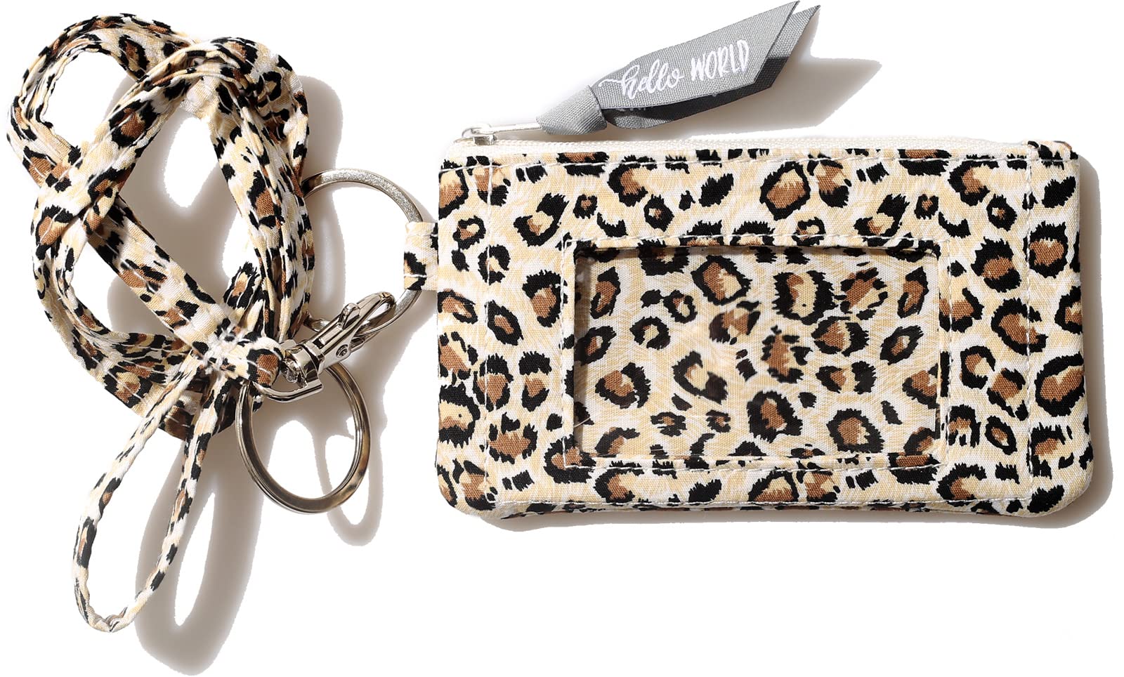 ID Case Wallet with Lanyard - Women's Fashion ID Holder Keychain (Leopard)
