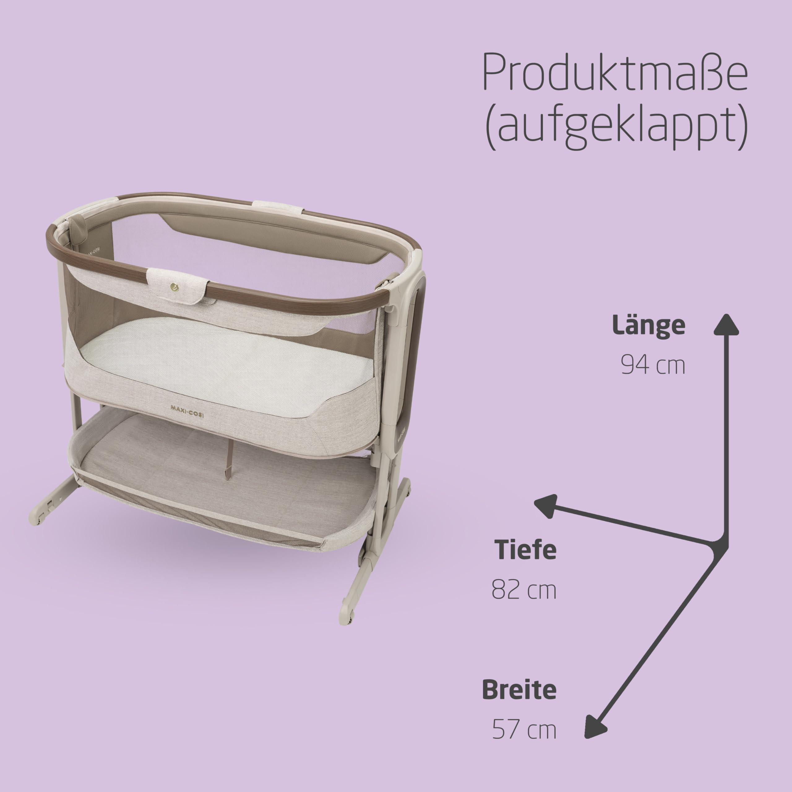 Maxi Cosi Iora Select Baby Stubenbett 0-6 Monate 9 kg Faltbares Beistellbett Schaukelbett CloudCore-Matratze 3 cm 5 Höhenstufen 4 Rollen Easy Slide Elegance Truffle
