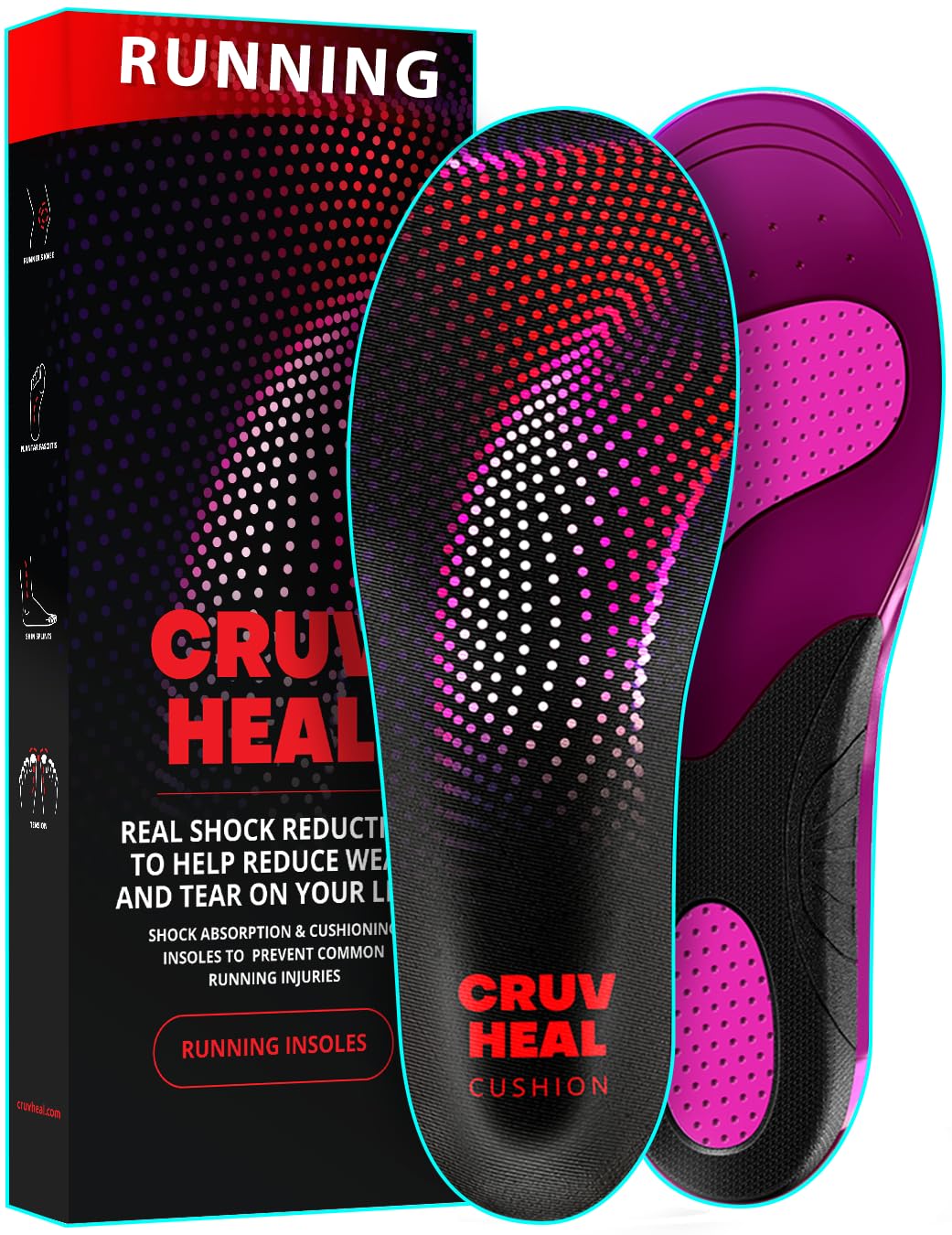 CRUVHEAL Running Insoles Men Women - Athletic Shock Absorbing Gel Insoles - Runner’s Knee - Reduce Muscle Soreness - Plantar Fasciitis - for Sport