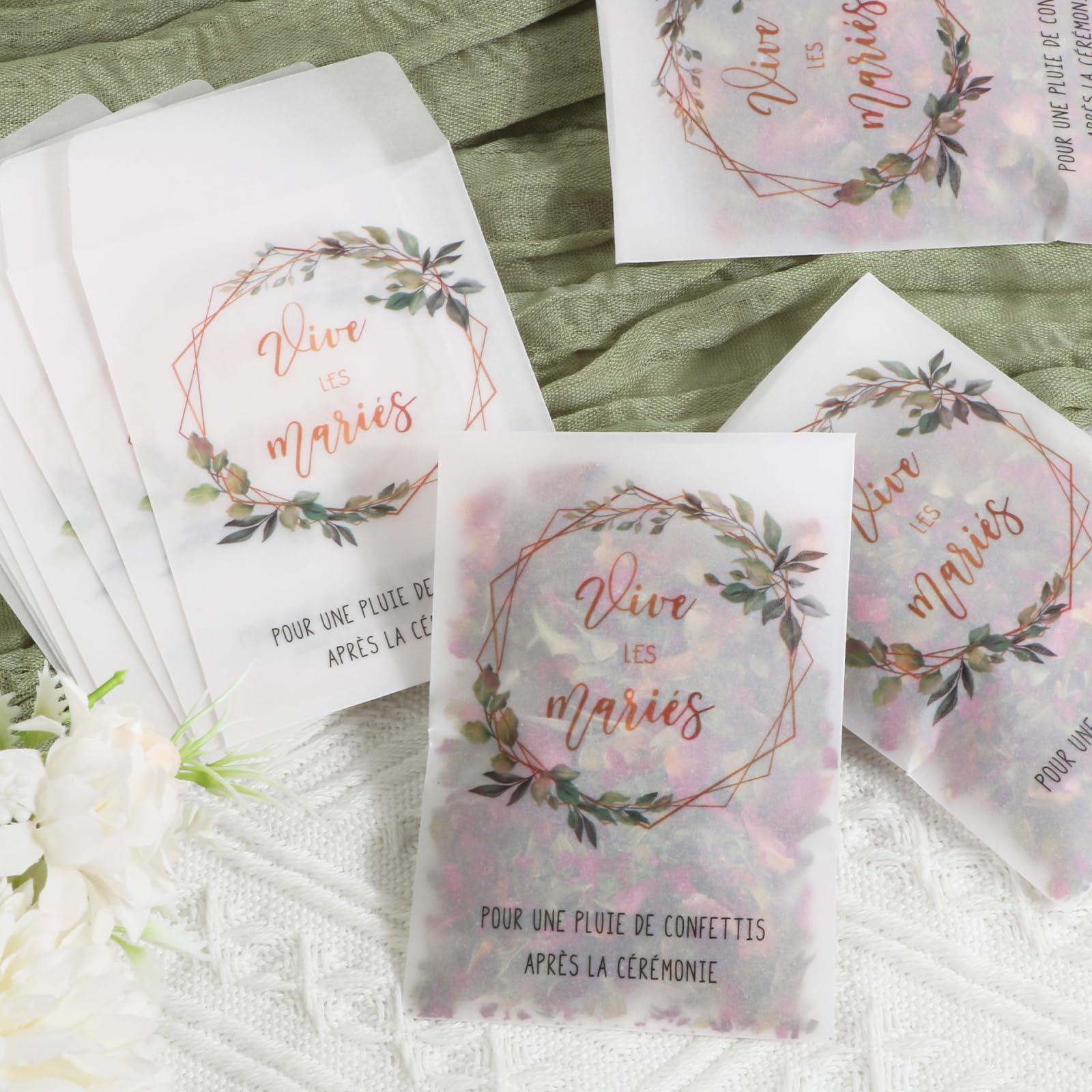 100 Sachets Et Autocollants Pour Confettis De Mariage – Sacs En Glassine Translucides 90x135 Mm, Style Élégant