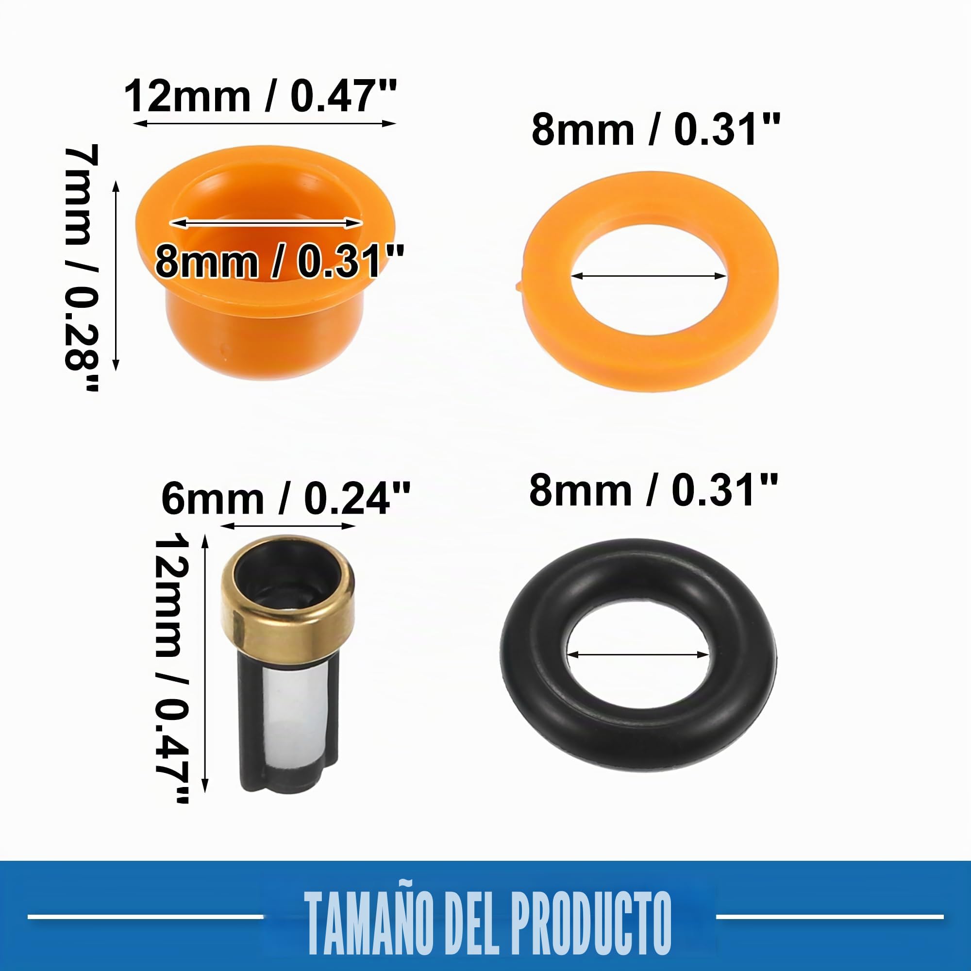 A ABSOPRO Kit Juntas Tóricas Y Filtros Micro Para Ford F-150 87-96 8Pcs | Caucho,Plástico,Metal;Negro,Naranja;Junta8Mm,Filtros12X6Mm;Para Ford Aerostar,Bronco,E-150,Escort,F-250,Para Mustang