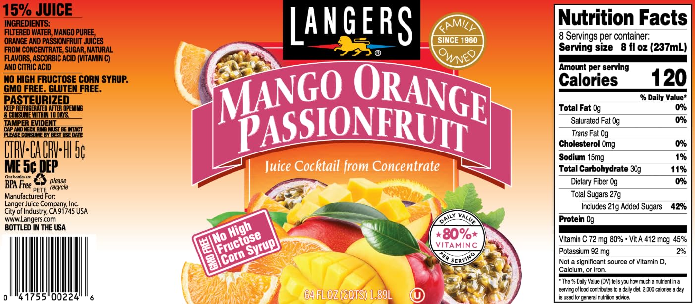 Langers Tropical Variety Pack, Mango Orange Passionfruit, Pineapple Orange Guava, Island Blend, Mongo Mango, 64 fl oz (Pack of 4)