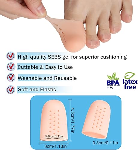 Miniatura 5 de Protectores de dedos grandes, (10 unidades) gorro transpirable, mangas de gel para los dedos, ideal para maíz, callos, dedos de martillo y pérdida