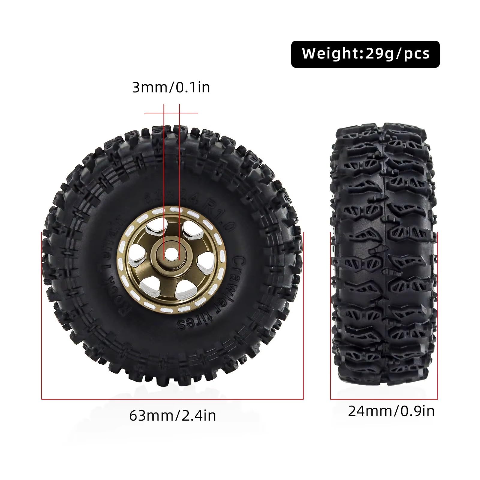 Part Pneumatico Ruota Per Axial Per Gladiator Per Bronco C10 1/24 | Modifica Set Pneumatici Ruote Beadlock RC Car con Cerchi Lega Leggera per Mini Arrampicata su Rocce(Red)