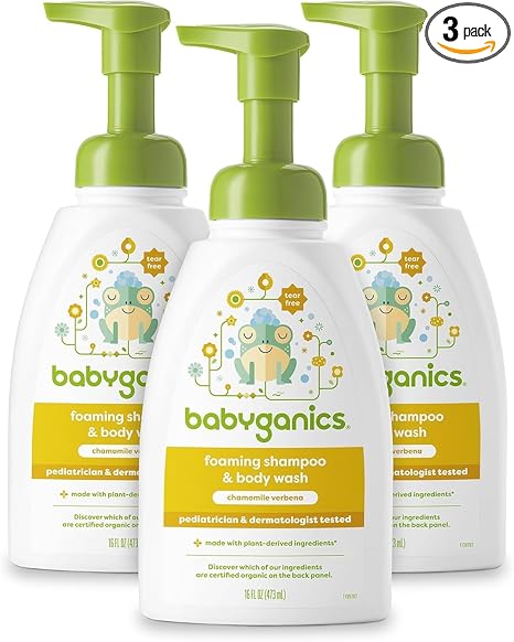 Babyganics Baby Shampoo + Body Wash Pump Bottle, Chamomile Verbena, Packaging May Vary, 16 Fl Oz (Pack of 3)