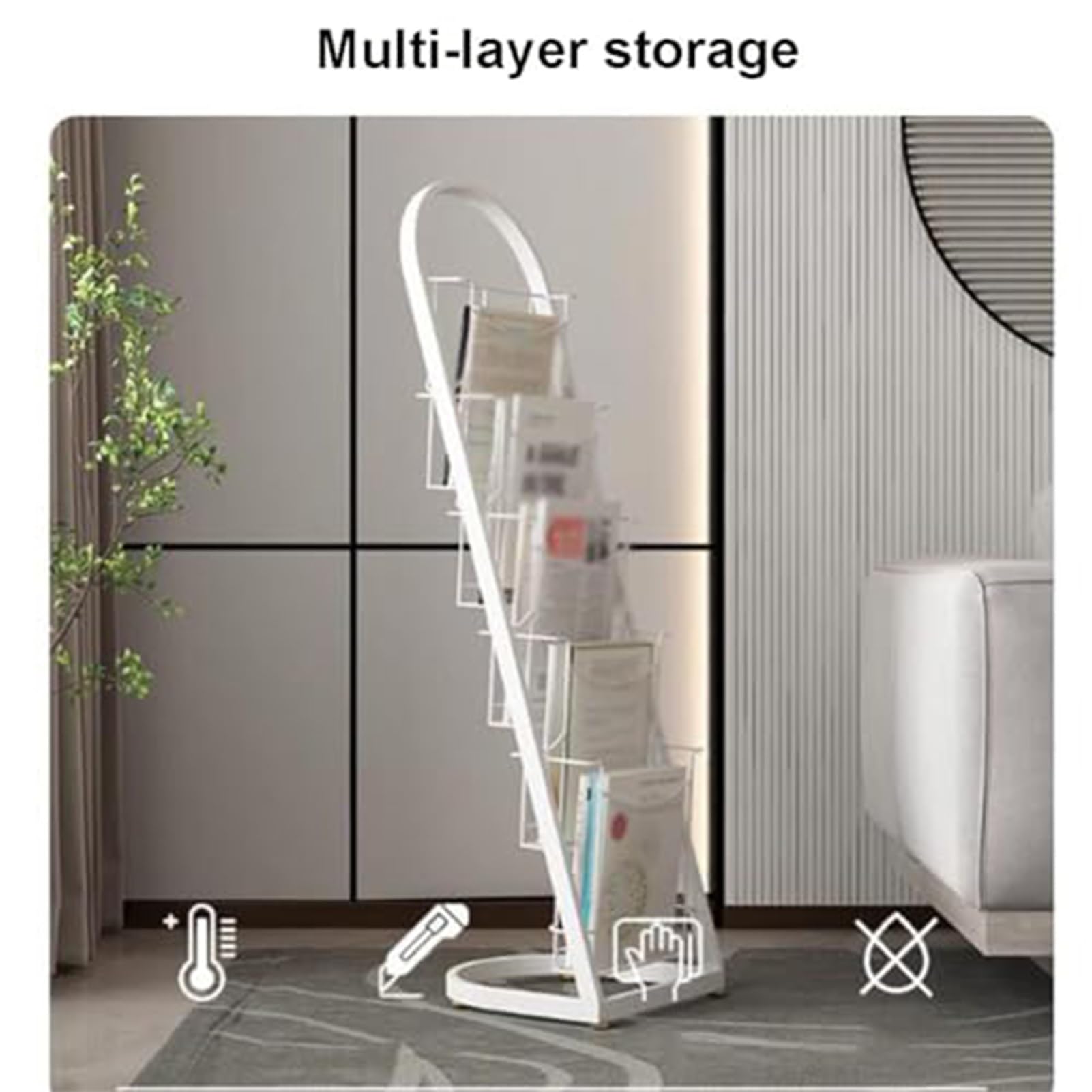 Espositore Per Brochure, Espositore Da Terra Per Riviste A 4/5 Ripiani, Supporto In Metallo Per Singoli Fogli, Organizzatore Per Riviste E Giornali, Per Fiere, Uffici Ed Esposizione(White,33x33x98cm)