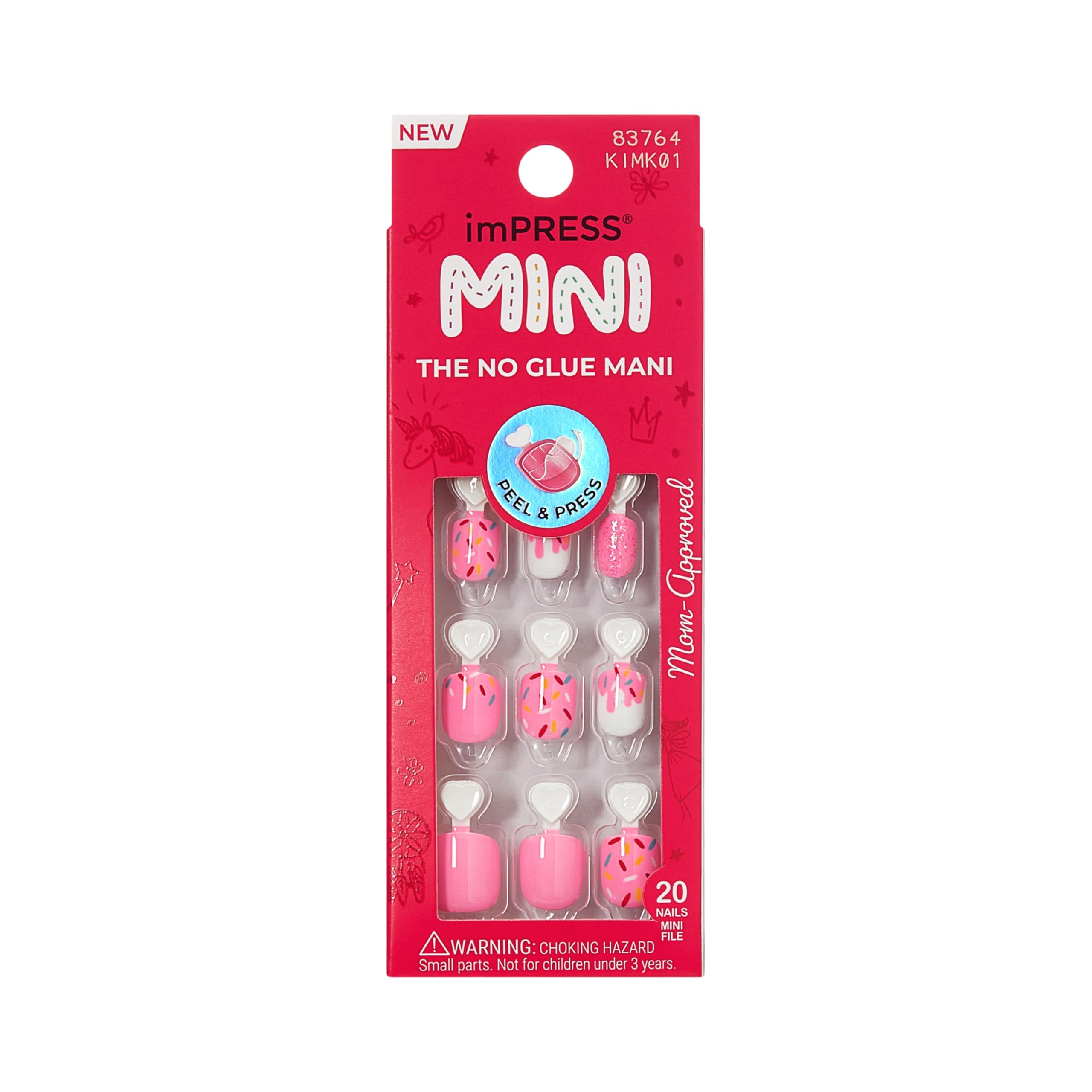 KISS imPRESS Mini Press-On Manicure for Kids, Super Duper, with PureFit Technology, Includes Prep Pad, Mini File, Cuticle Stick, and 20 Fake Nails