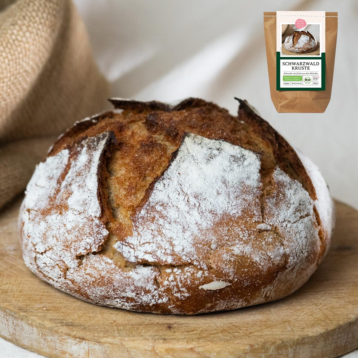 Bio Brotbackmischung Schwarzwald Kruste – mit Dinkelruchmehl & Waldstaudenroggen – rustikales Brot mit Holzofen-Geschmack – für Brotbackautomat & Ofen – Bake with Love - 10er Pack