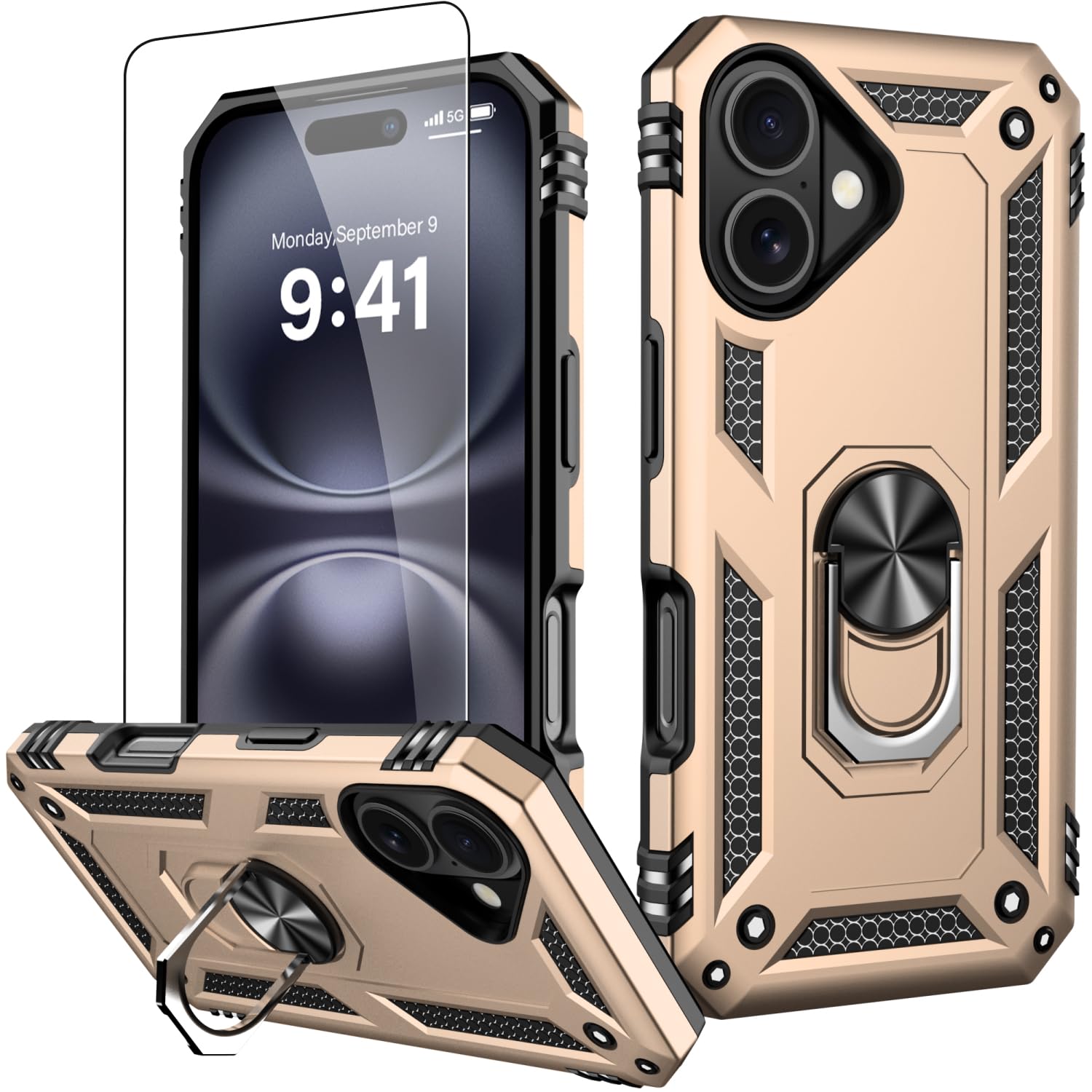 IKAZZ for iPhone 16 Case 6.1 Inch with Screen Protector,Military Grade Shockproof Heavy Duty Protective Phone Cover Pass 16ft Drop Test with Magnetic
