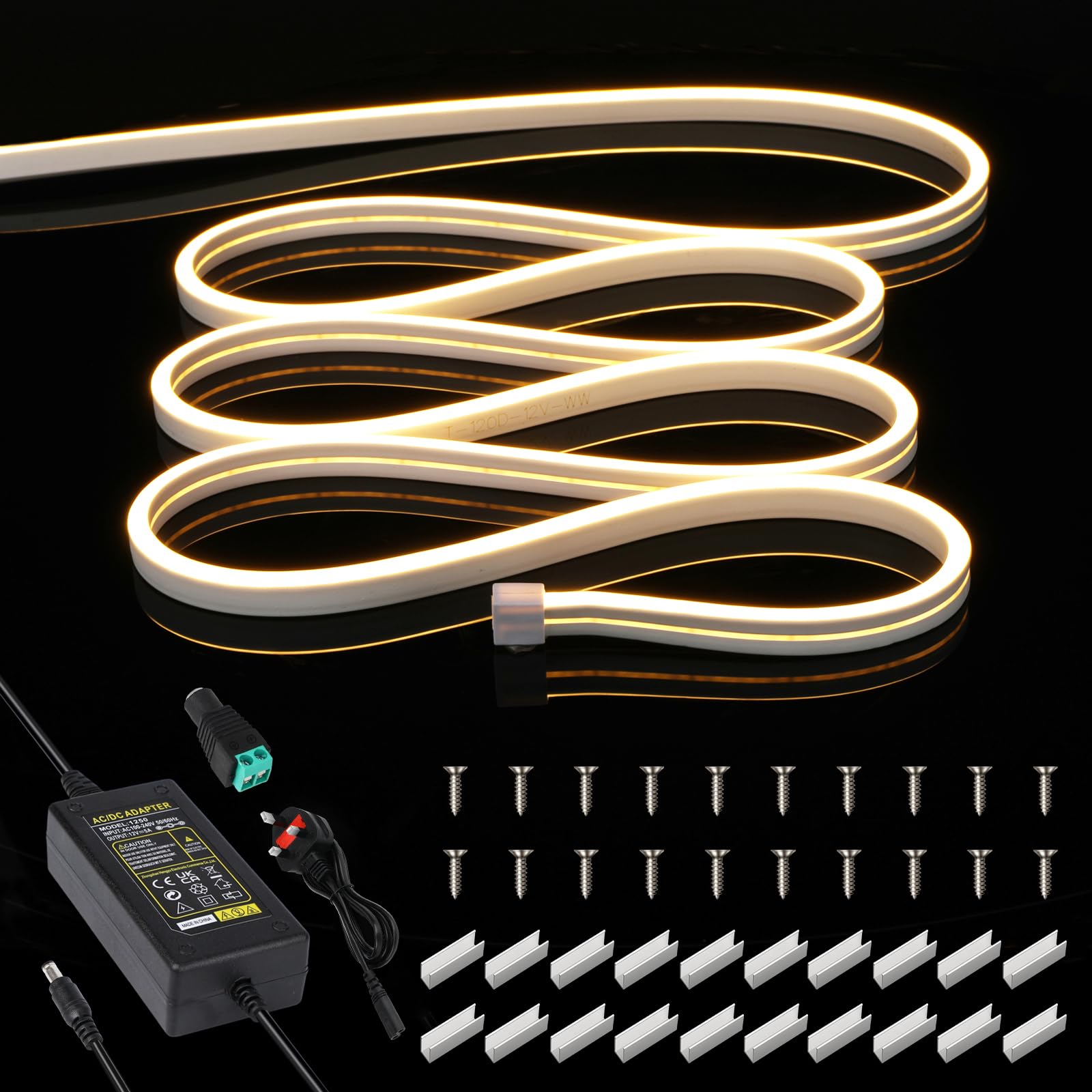 VILHTL Neon LED Strip Light, 12V 5m Warm White LED Lights Strip