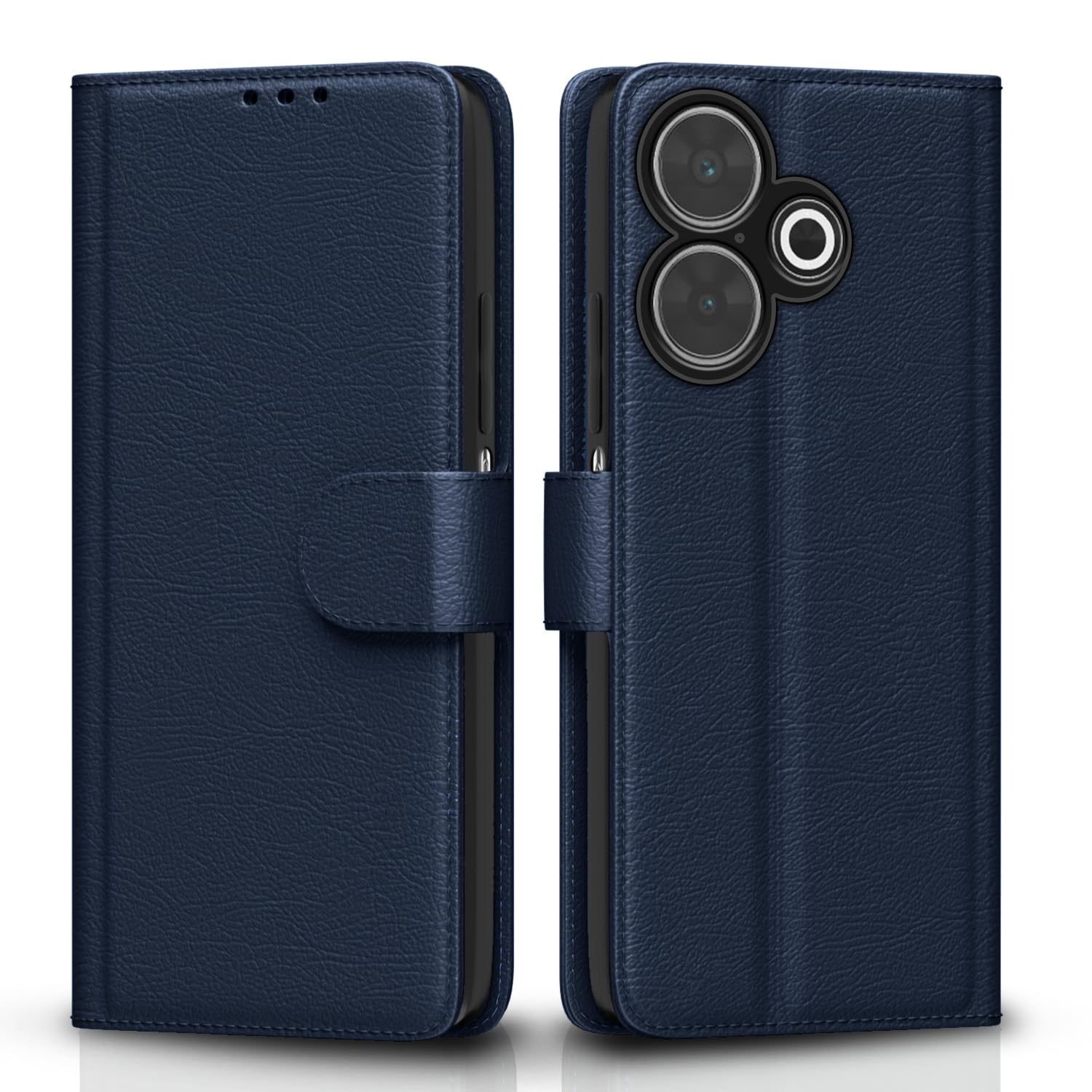 Pikkme Flip Cover Leather Finish | Inside TPU with Card Pockets | Wallet Stand and Shock Proof | Complete Protection Flip Case for Redmi 13 5G / Poco M6 Plus 5G (Blue)