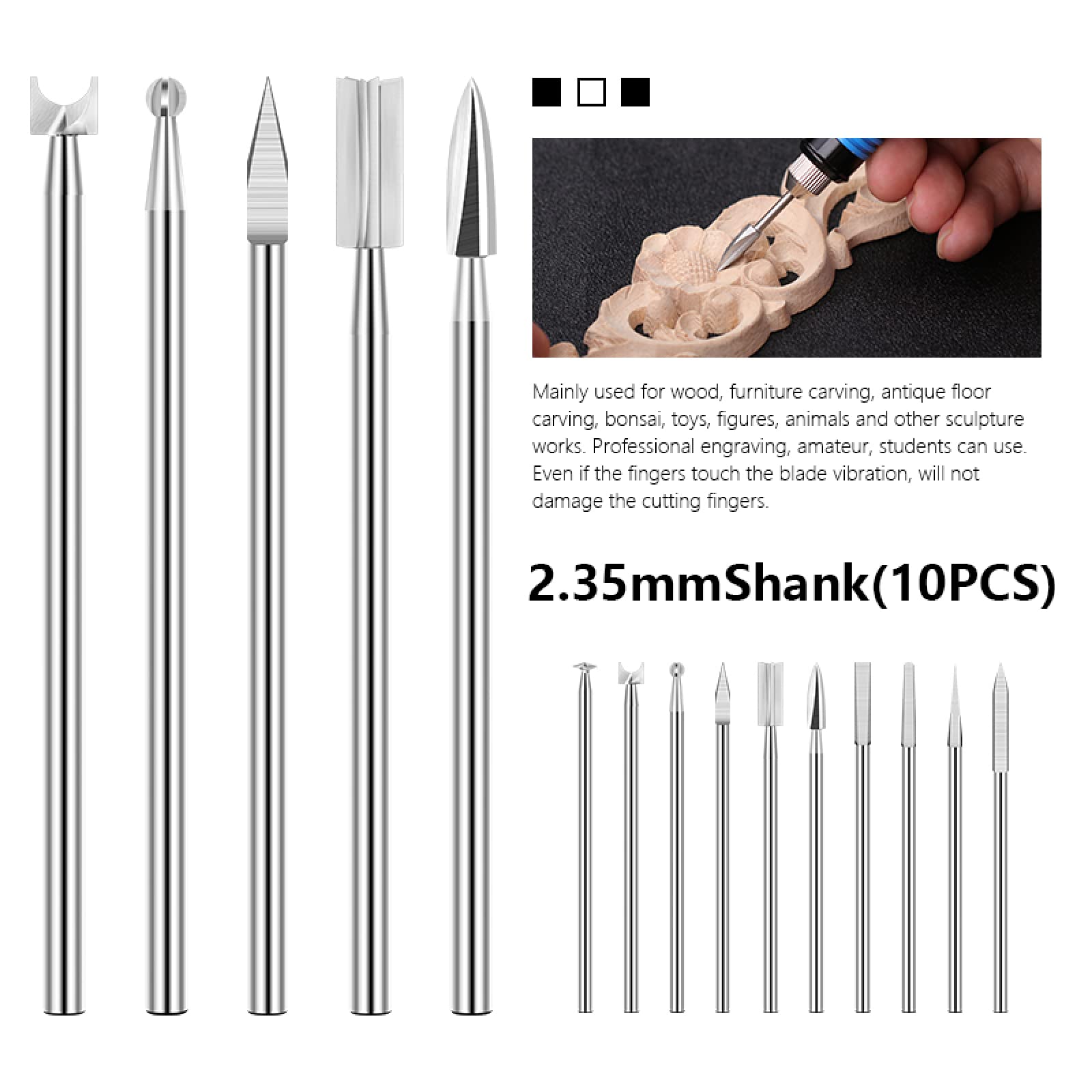 mèche de sculpture sur bois 10 pièces mèches de gravure sur bois 2.35mm tige carbure mèche de meulage arêtes vives outils de forage du bois