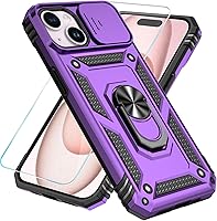 Vista 32 de SunStory Funda compatible con iPhone 15 Pro Max con protector de pantalla HD, cubierta de cámara deslizante y soporte de anillo giratorio