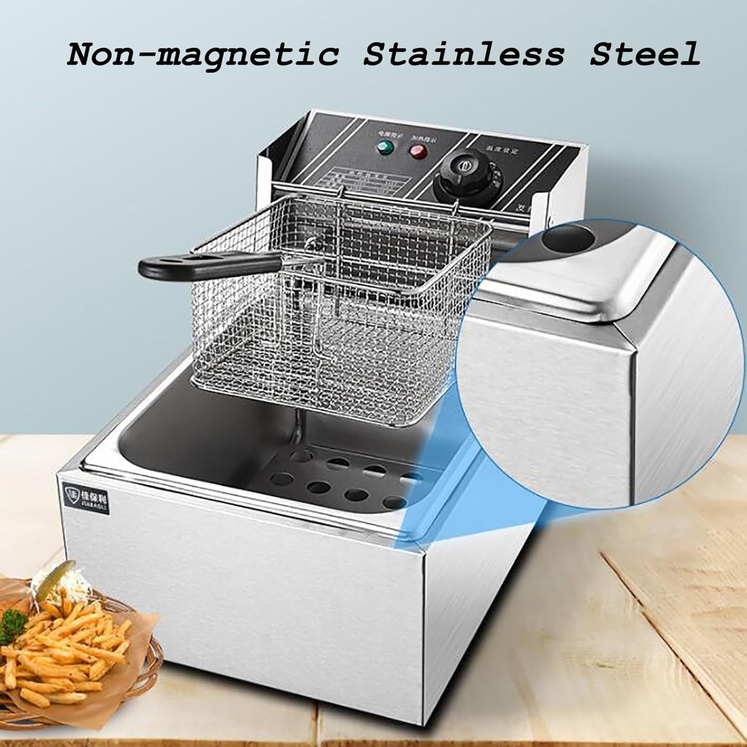 Friggitrice professionale, friggitrice elettrica con cestello, friggitrice elettrica da banco in acciaio inox con temperatura regolabile per uso domestico commerciale, friggitrice a vasca singola da