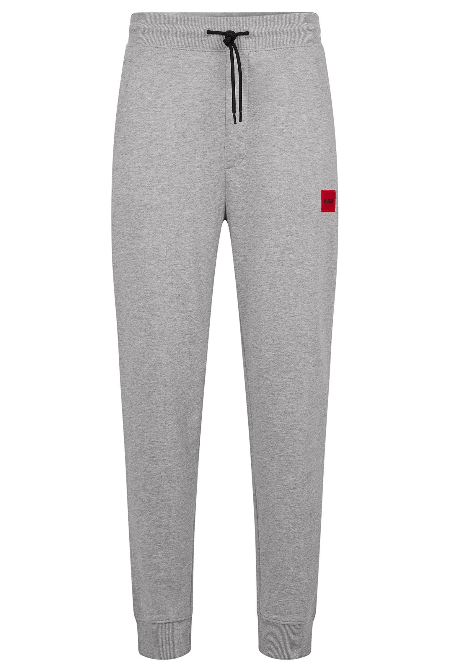 HUGO Mens Doak212 Logo-Patch Tracksuit Bottoms in Cotton Jersey Grey