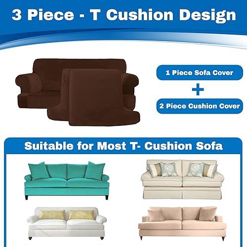 Miniatura 5 de ULTICOR Funda de sofá elástica de terciopelo en forma de T de 3 piezas para sofá extra ancho de 2 cojines, funda de sofá de terciopelo grueso de