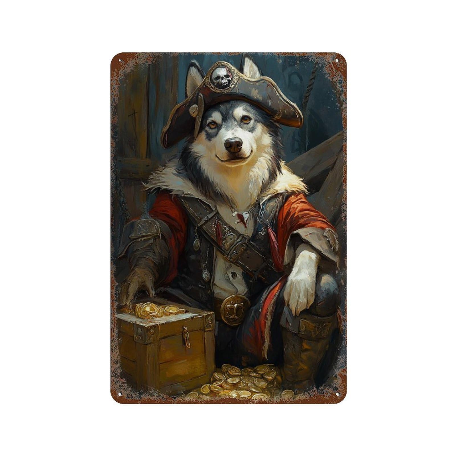 Pirate Dog Treasure Chest-110 Retro Metal Sign 11.8"x7.9", Novelty Wall Decor for Farmhouse, Kitchen And Entryway Decor