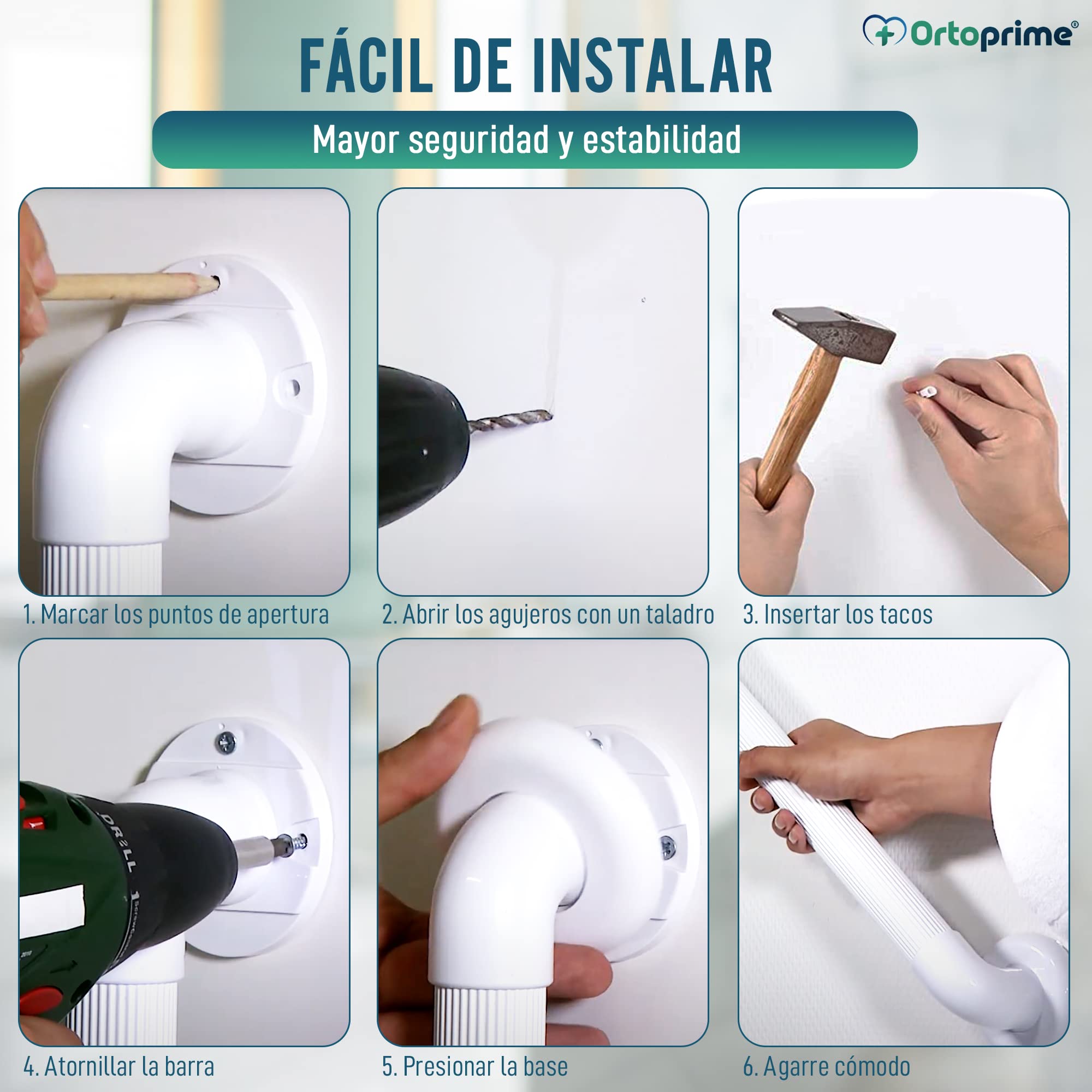 OrtoPrime Asa de Seguridad para Baño 30 CM - Asidero Ducha Agarraderas baño - Barra ducha Asidero baño - Agarrador ducha Asa - Soporte ducha - AGARRADOR PERSONAS MAYORES