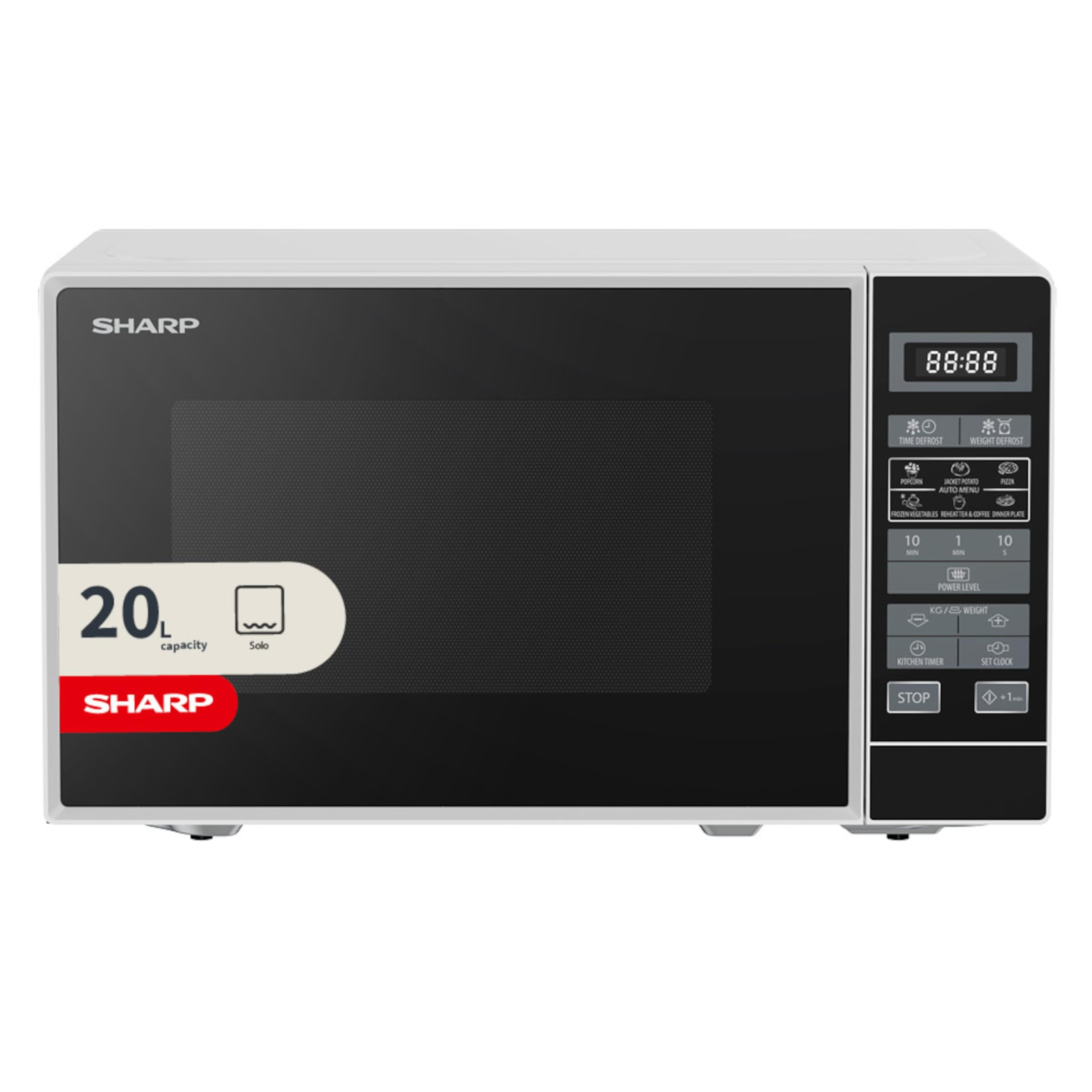 Sharp 20 Litre Solo Microwave 800W in White with Touch Control - RDS202TW
