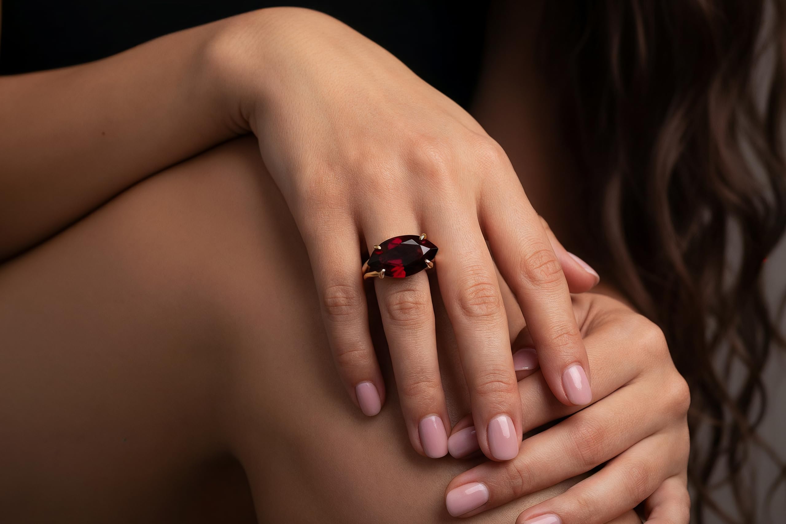Fett Granat Ring im 14k Gold - Marquise Schliff Granat Ring - Frauen Edelsteinschmuck für Mode, Verlobung, Geburtsstein, Hochzeit, Jahrestag Geschenke für Frauen - Individuelle Größe und Material