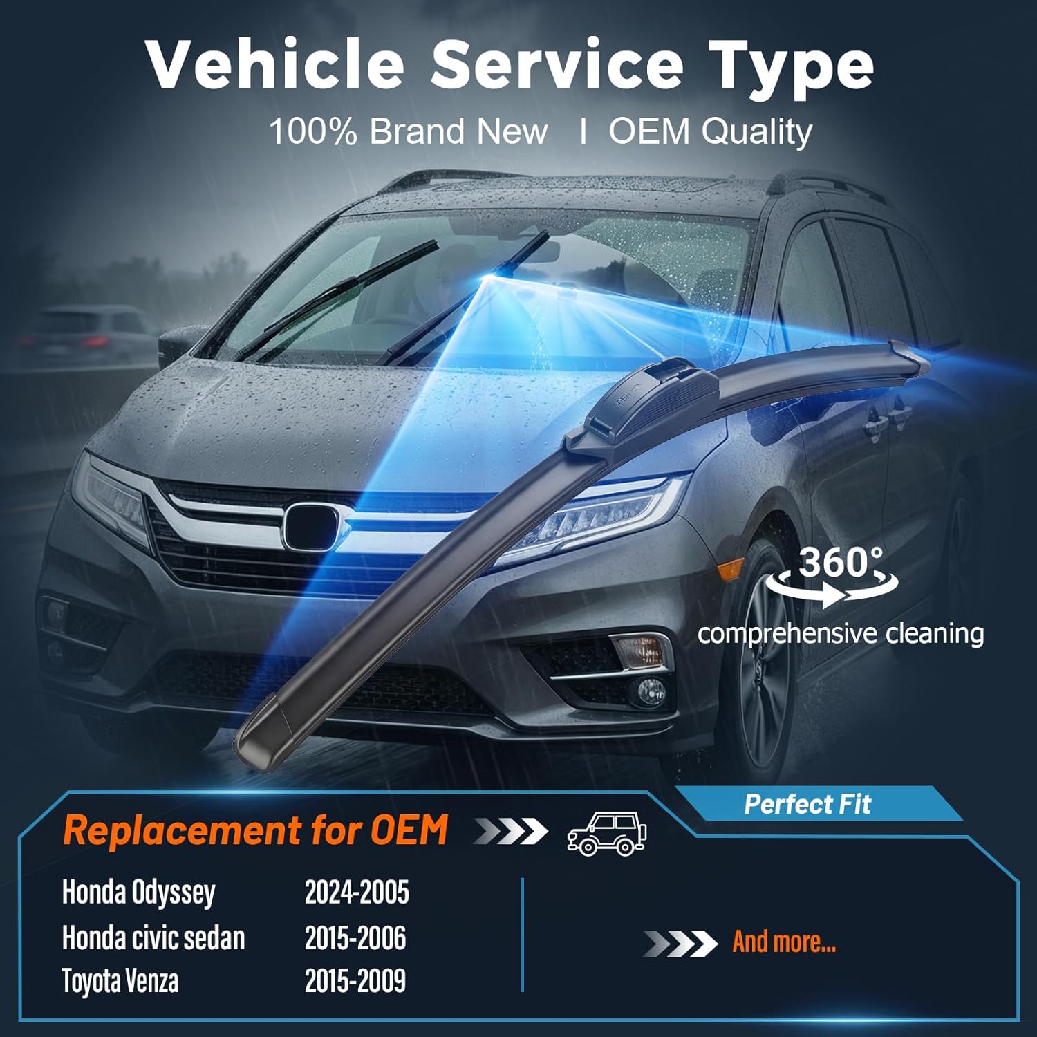 AUTOBOO PLUS 26" + 22" All-Season Windshield Wiper Blades (Pack of 2), Premium OEM-Quality, Rust-Resistant Rubber Encased Design, Streak-Free, Quiet, Smooth & Long-Lasting Performance