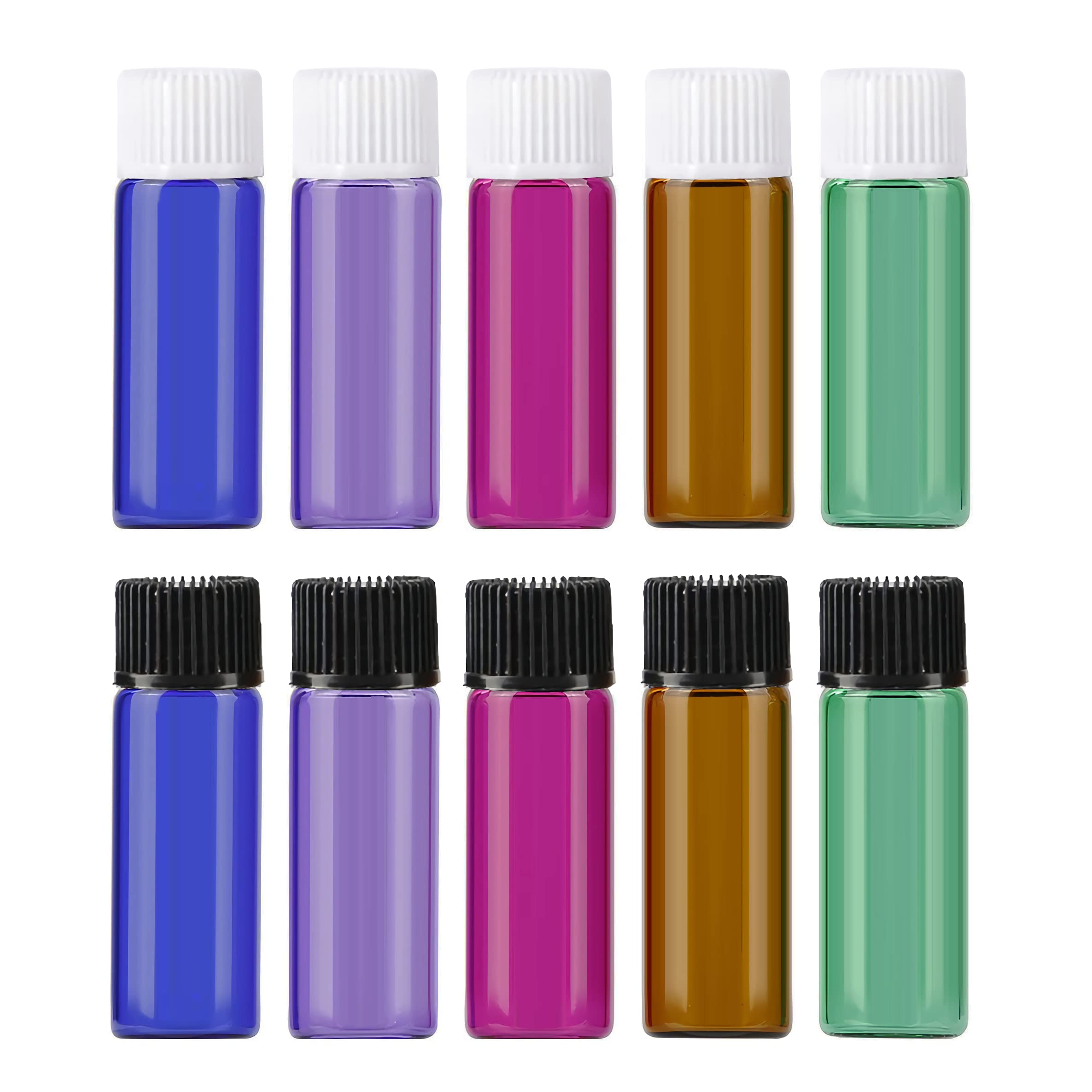 200 Stück Kleine Leer 5ml Blauglas Flasche mit Öffnungsreduzierer, Braun Tropfflasche mit Schwarz Schraubverschluss Glasflaschen für Ätherisches Öle Essenzen Aromatherapie