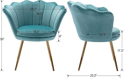 Miniatura 8 de Wahson Silla tapizada de terciopelo para sala de estar, silla de tocador de barril con respaldo de conchas y patas doradas, silla de comedor retro