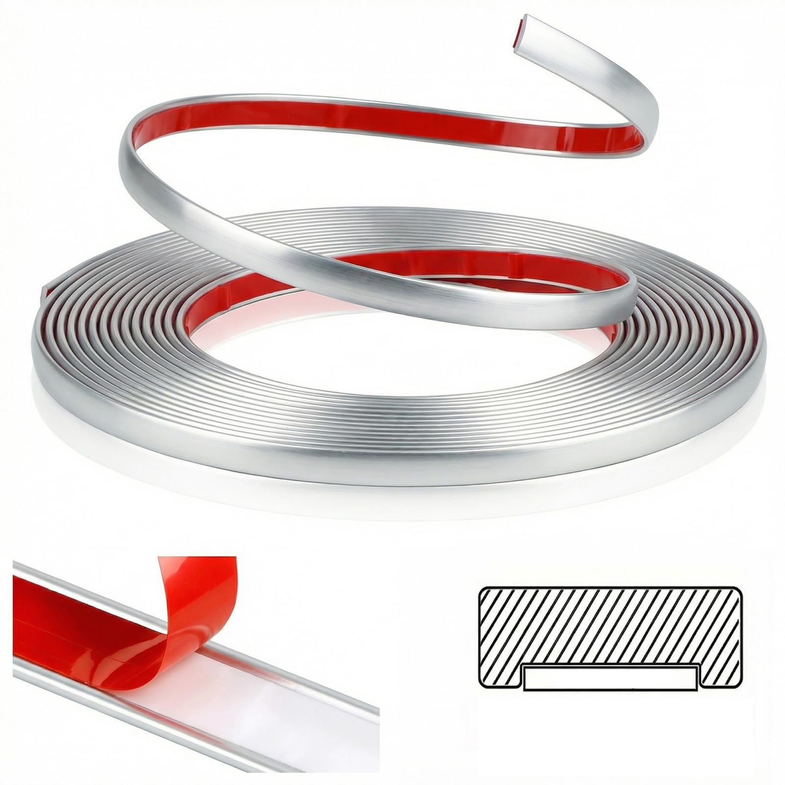 ddckj 8M Peel and Stick Moulding Trim Silver Flexible PVC Self Adhesive Tile Edging Trim for Mirror Window Frames Cabinet Ceiling (W:1 cm, T:0.3 cm)