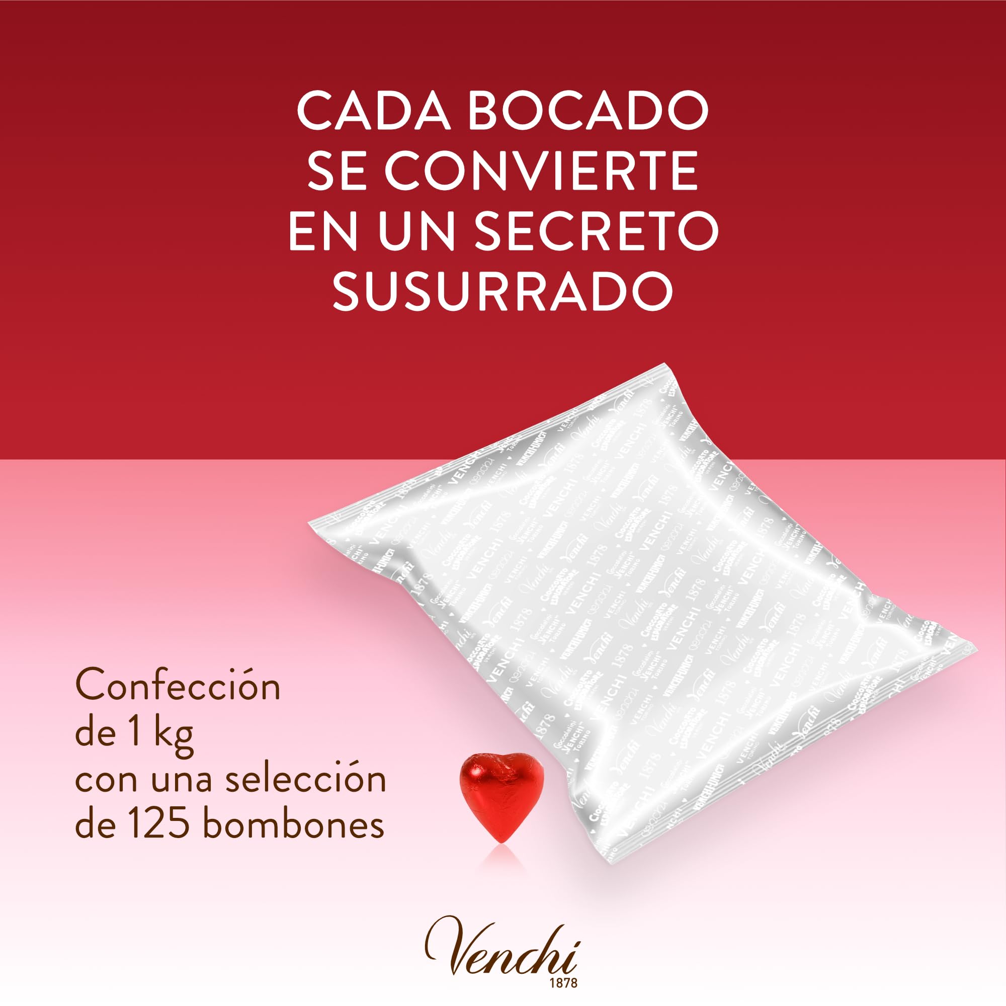 Venchi - Bombones Valentine Extra Fondant 75%, 1 kg - Bombones en forma de corazón - Sin gluten - Vegano