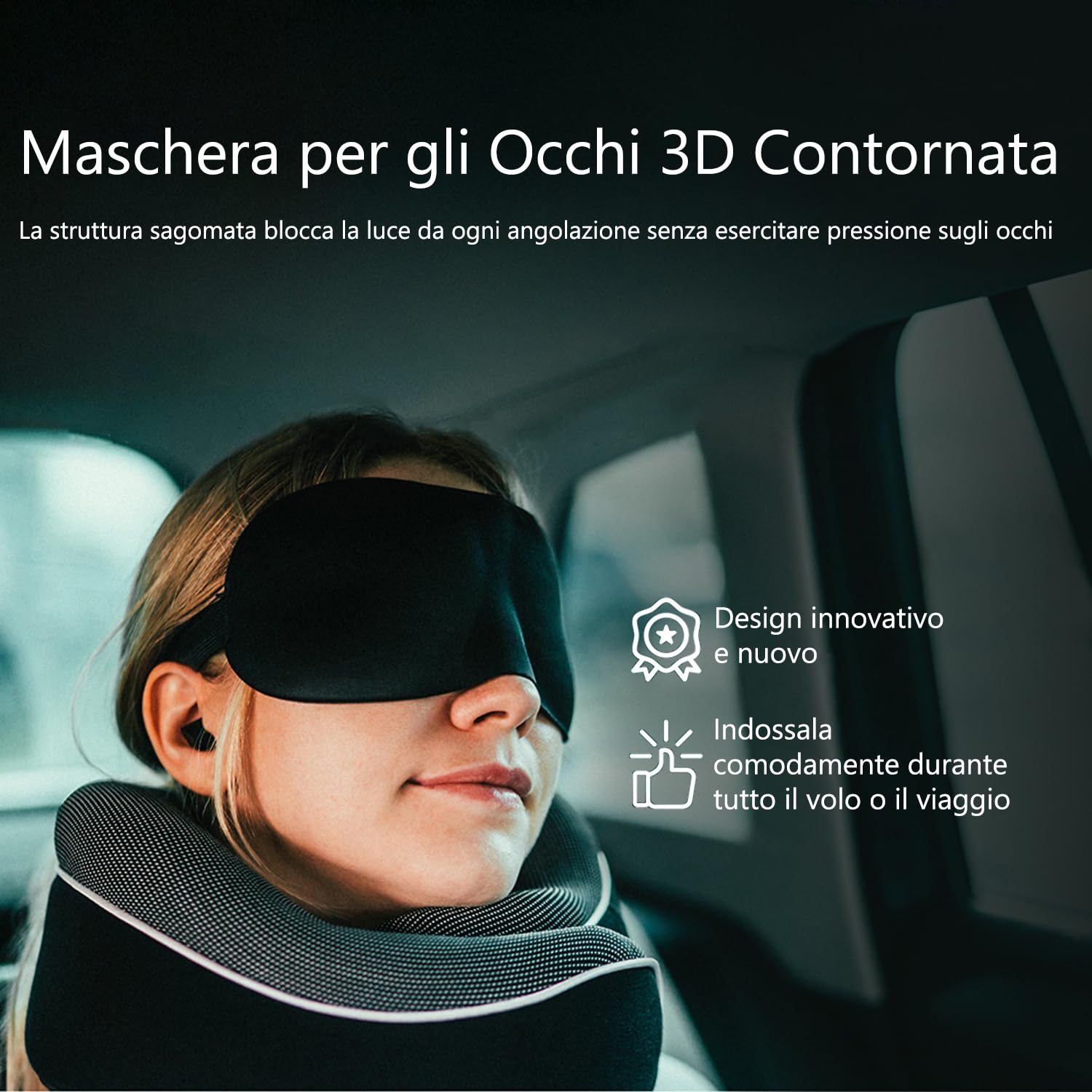 Proglobe Cuscino da Viaggio per Collo - Cuscino Cervicale, 100% Memory Foam, Cuscino per Dormire, Ideale per Viaggi in Aereo, Auto, Treno, Con Mascherina 3D e Borsa in Rete (Nero)
