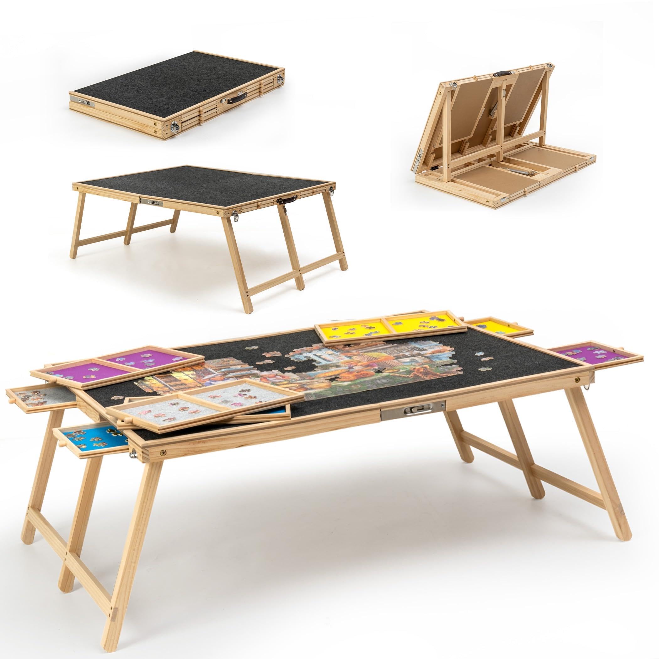 Tektalk 2000 Piece Foldable Puzzle Board with Cover, Wooden Jigsaw Puzzle Table with 8 Drawers, Portable Puzzle Easel with Folding Legs, Portable Puzzle Tables for Adults and Teens - Black