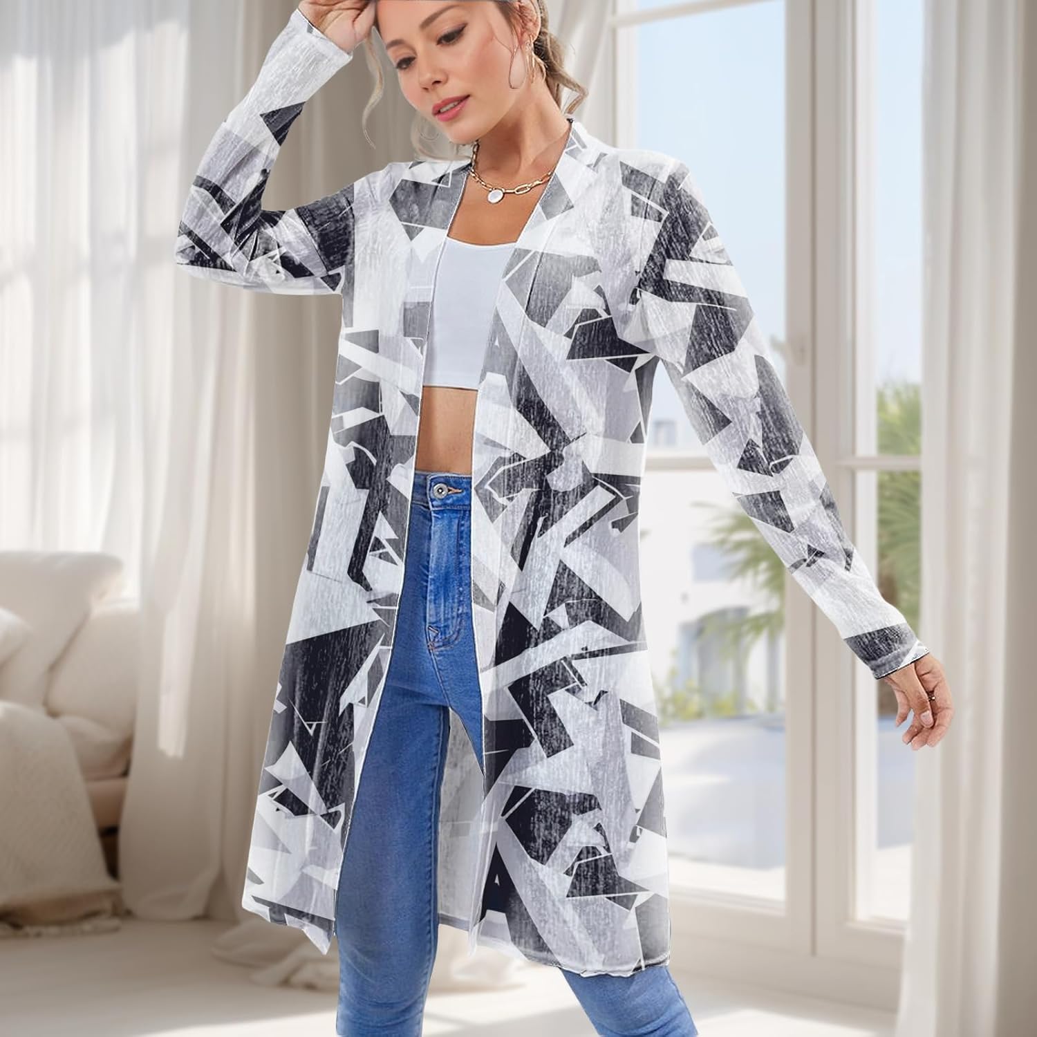 Womens Open Front Cardigan Summer Vacation Casual Trendy Vintage Print Going Out Outfits Daily Wear Versatile - Image 2