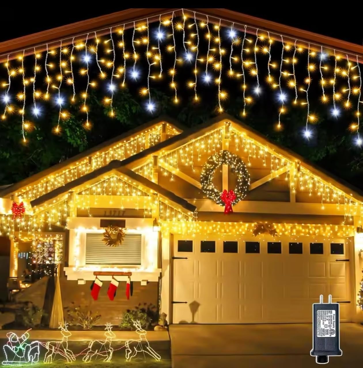 Partenopea Tenda luminosa esterno natalizia luci a 380 led da balcone decorazioni di Natale