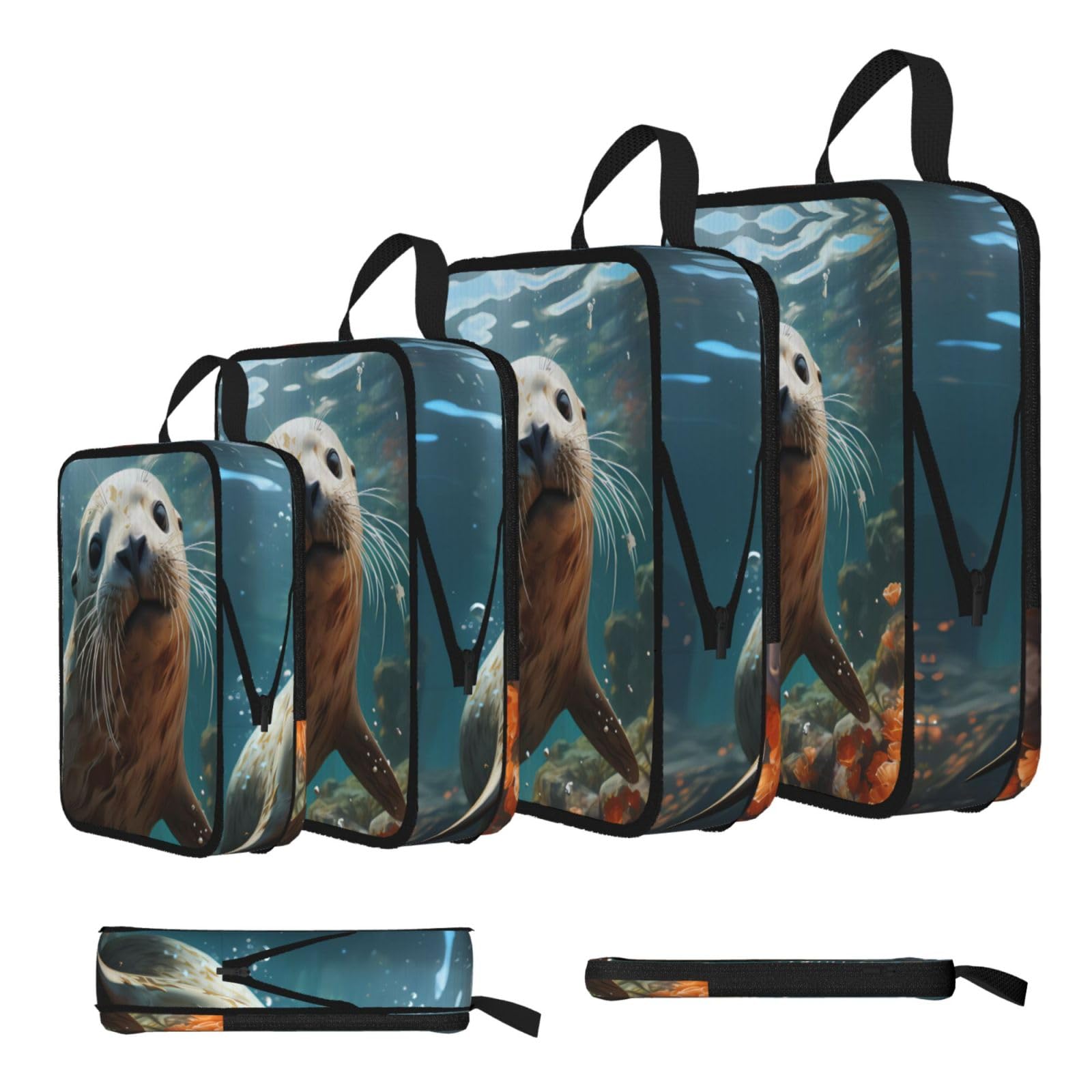 Seal pup in water Compression Packing Cubes 4 Piece Set